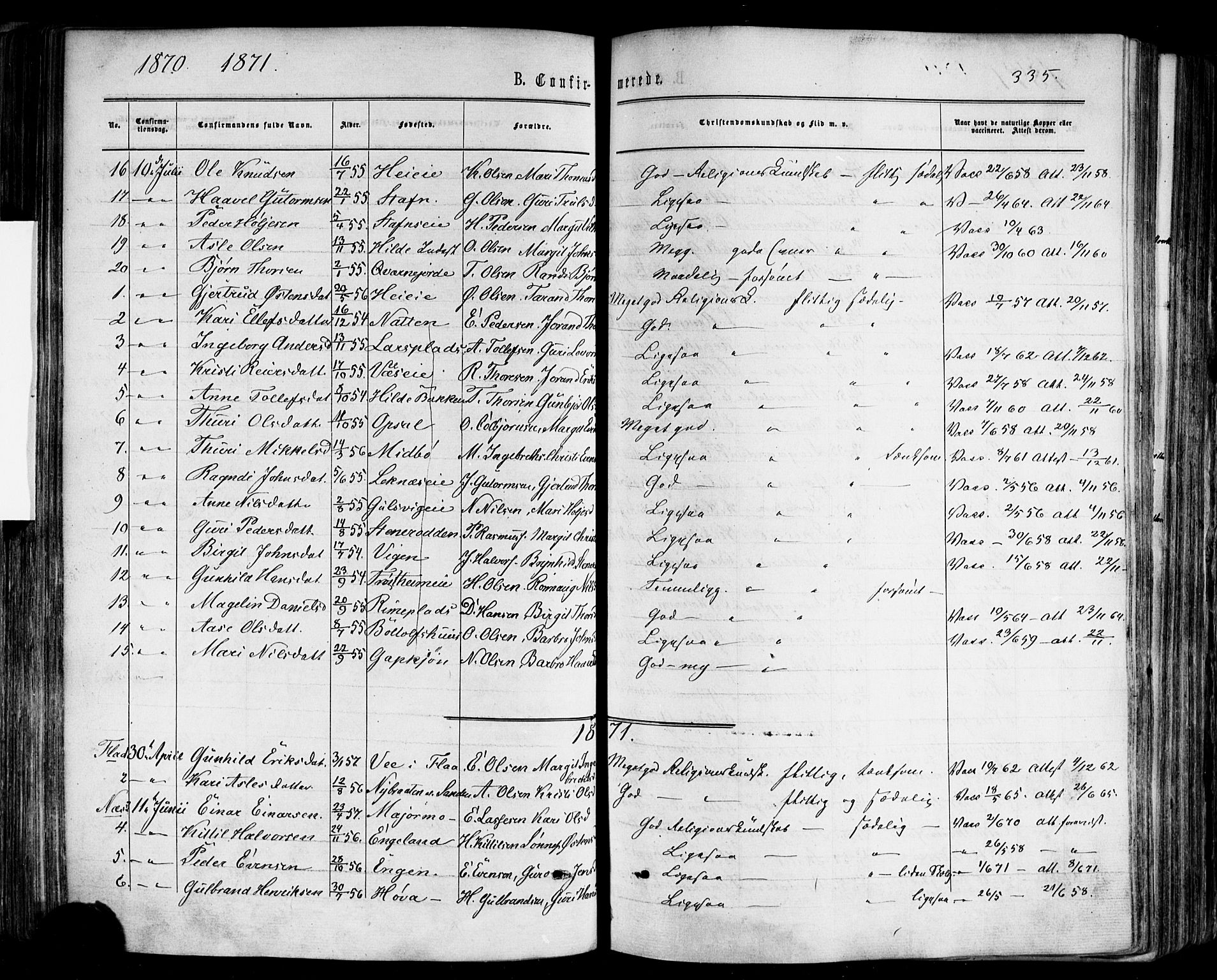 Nes kirkebøker, SAKO/A-236/F/Fa/L0010: Parish register (official) no. 10, 1864-1880, p. 335