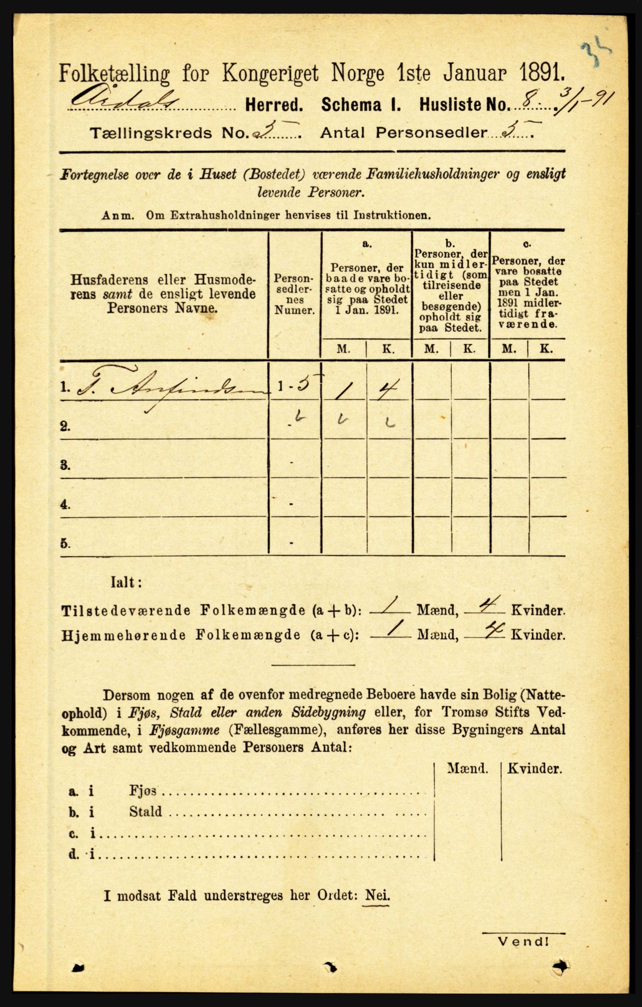 RA, 1891 census for 1424 Årdal, 1891, p. 984