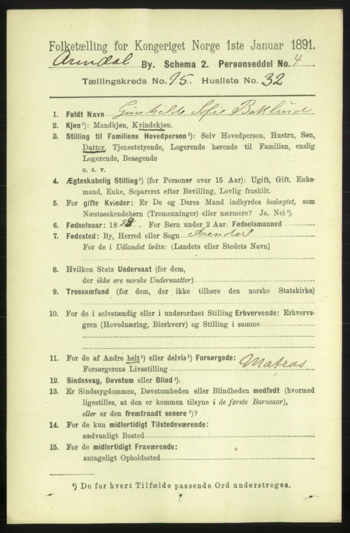 RA, 1891 census for 0903 Arendal, 1891, p. 5339