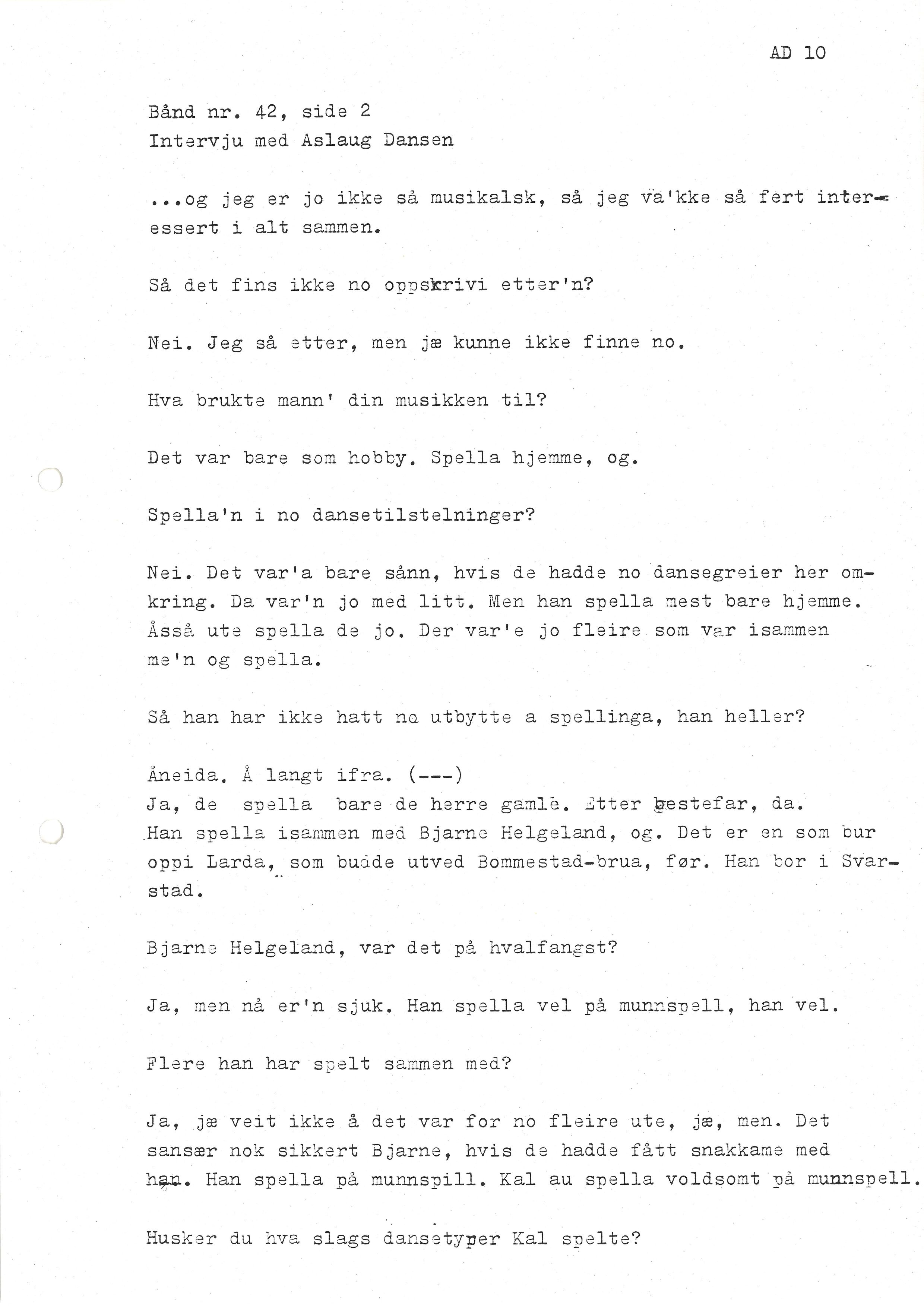 Sa 16 - Folkemusikk fra Vestfold, Gjerdesamlingen, VEMU/A-1868/I/L0001: Informantregister med intervjunedtegnelser, 1979-1986