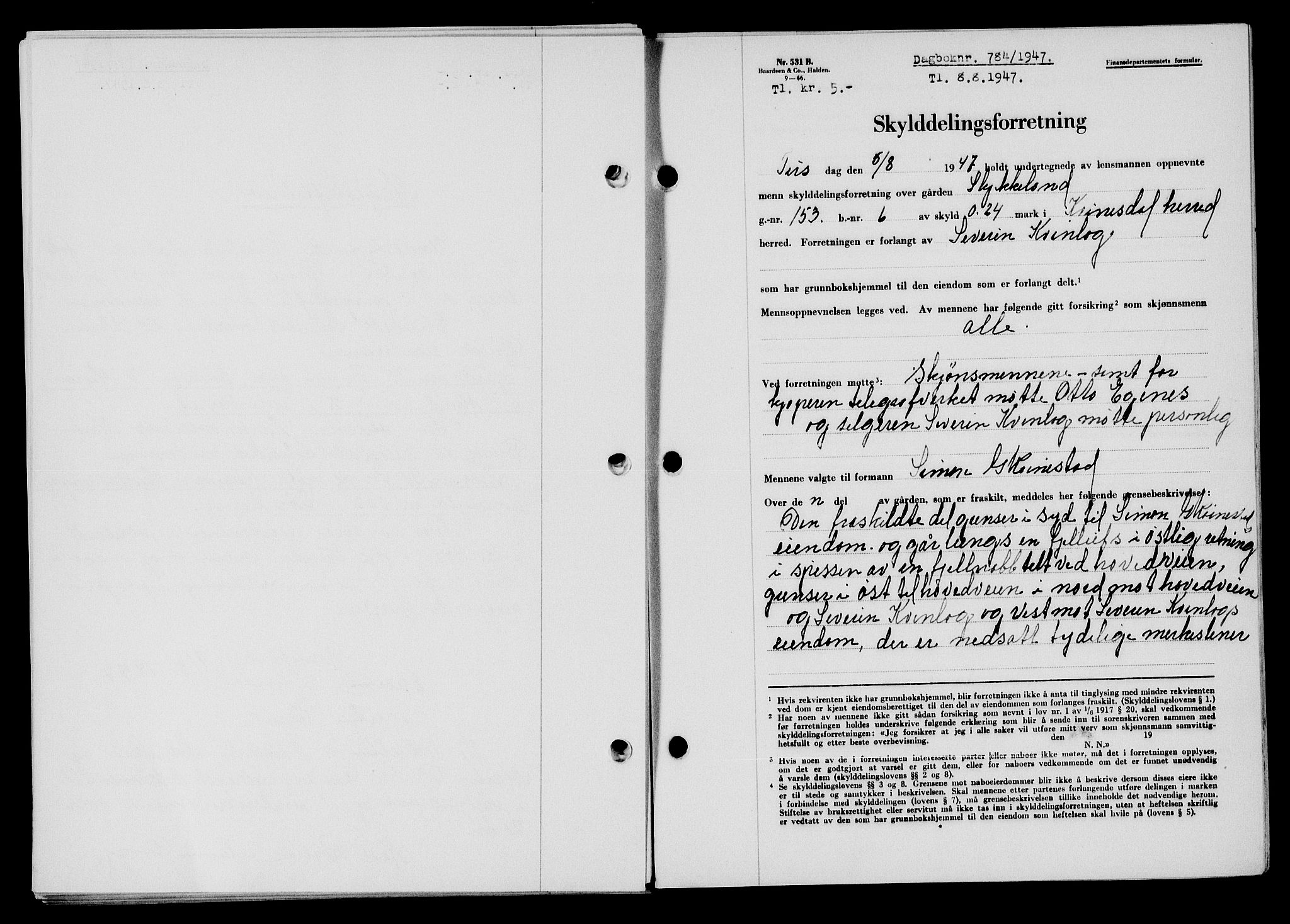 Flekkefjord sorenskriveri, SAK/1221-0001/G/Gb/Gba/L0062: Mortgage book no. A-10, 1947-1947, Diary no: : 784/1947