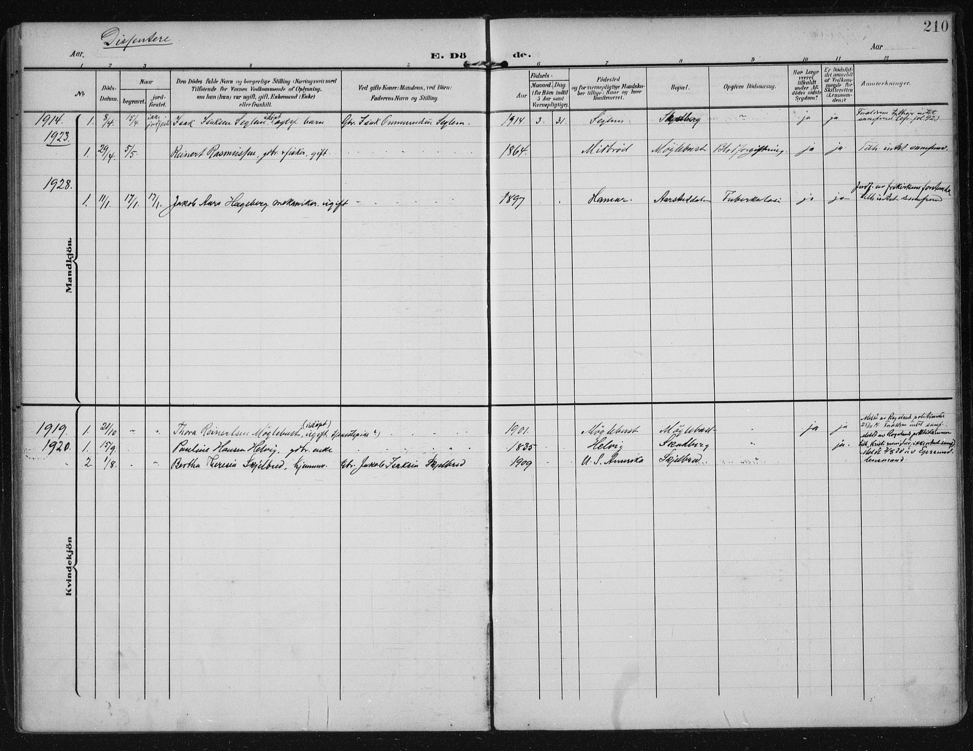 Eigersund sokneprestkontor, SAST/A-101807/S08/L0021: Parish register (official) no. A 20, 1906-1928, p. 210