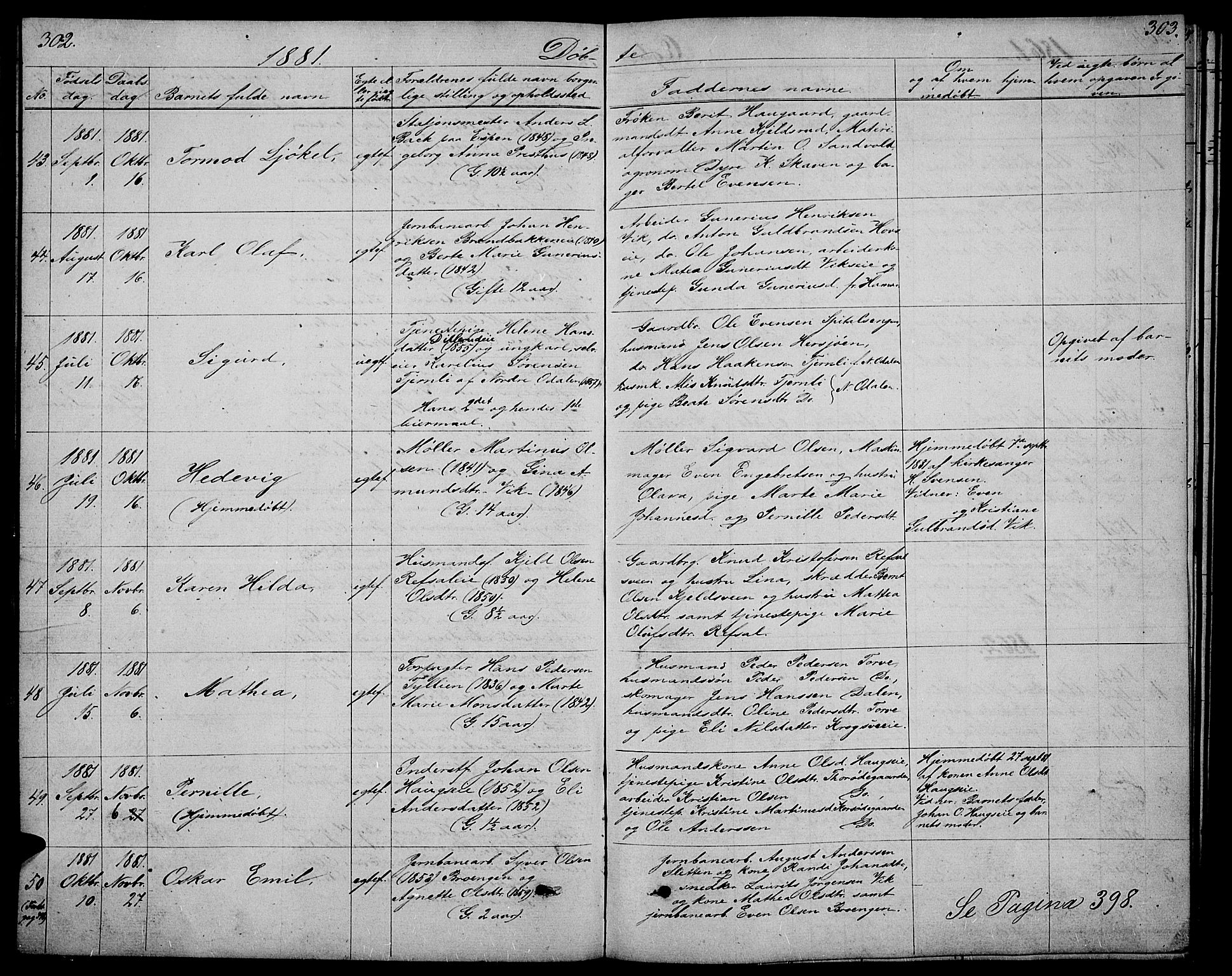 Stange prestekontor, AV/SAH-PREST-002/L/L0005: Parish register (copy) no. 5, 1861-1881, p. 302-303