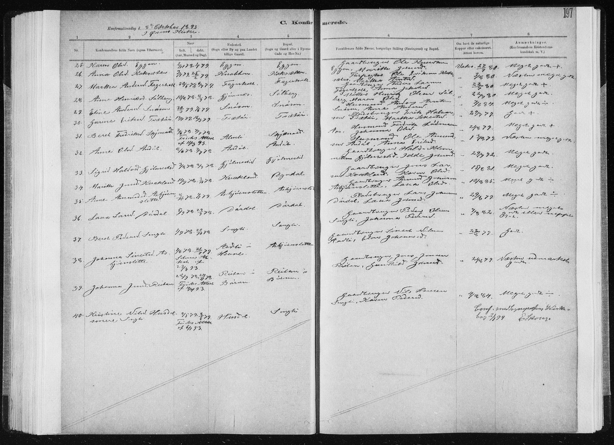 Ministerialprotokoller, klokkerbøker og fødselsregistre - Sør-Trøndelag, SAT/A-1456/668/L0818: Parish register (copy) no. 668C07, 1885-1898, p. 197