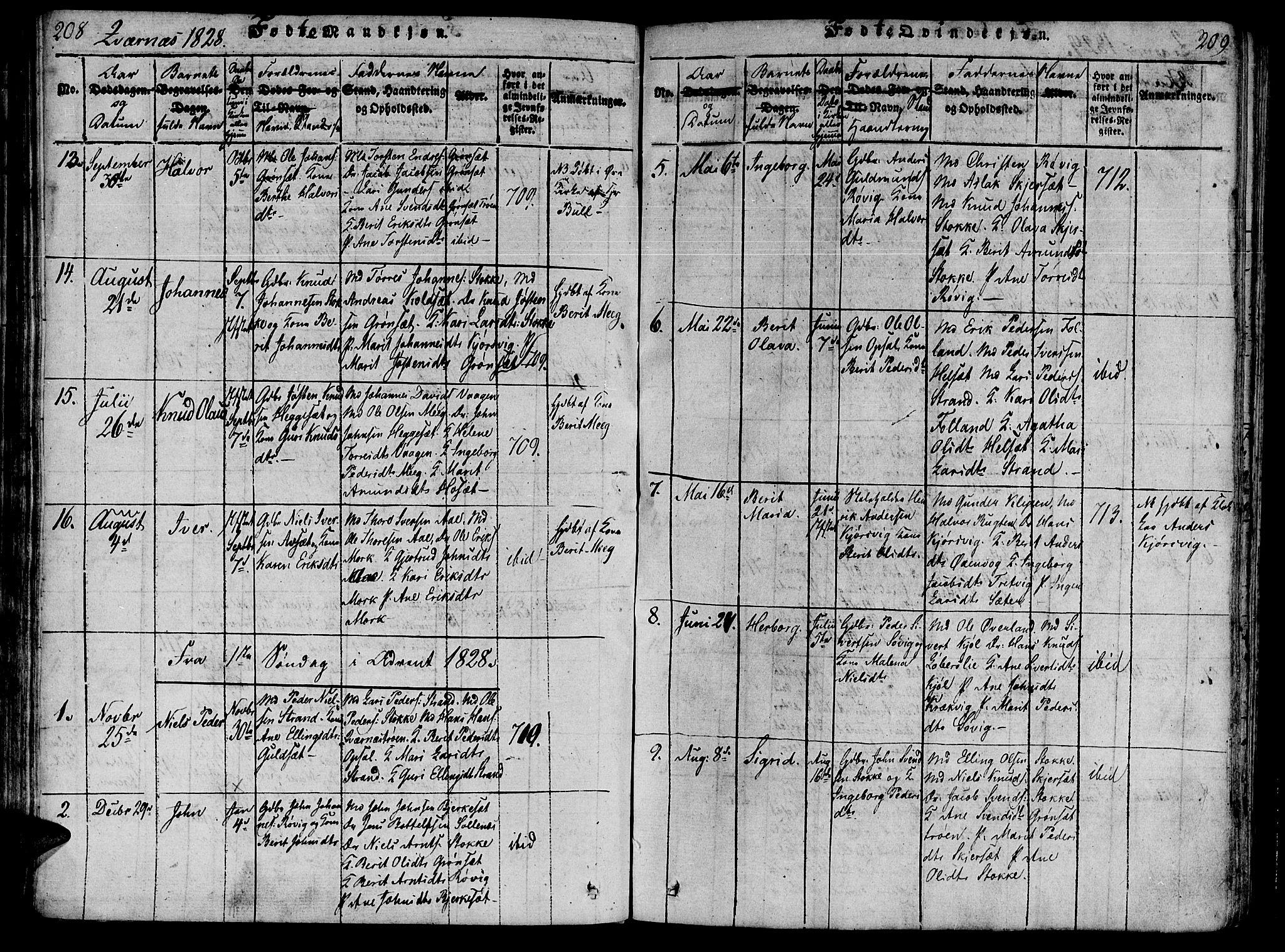 Ministerialprotokoller, klokkerbøker og fødselsregistre - Møre og Romsdal, SAT/A-1454/568/L0800: Parish register (official) no. 568A09 /1, 1819-1830, p. 208-209