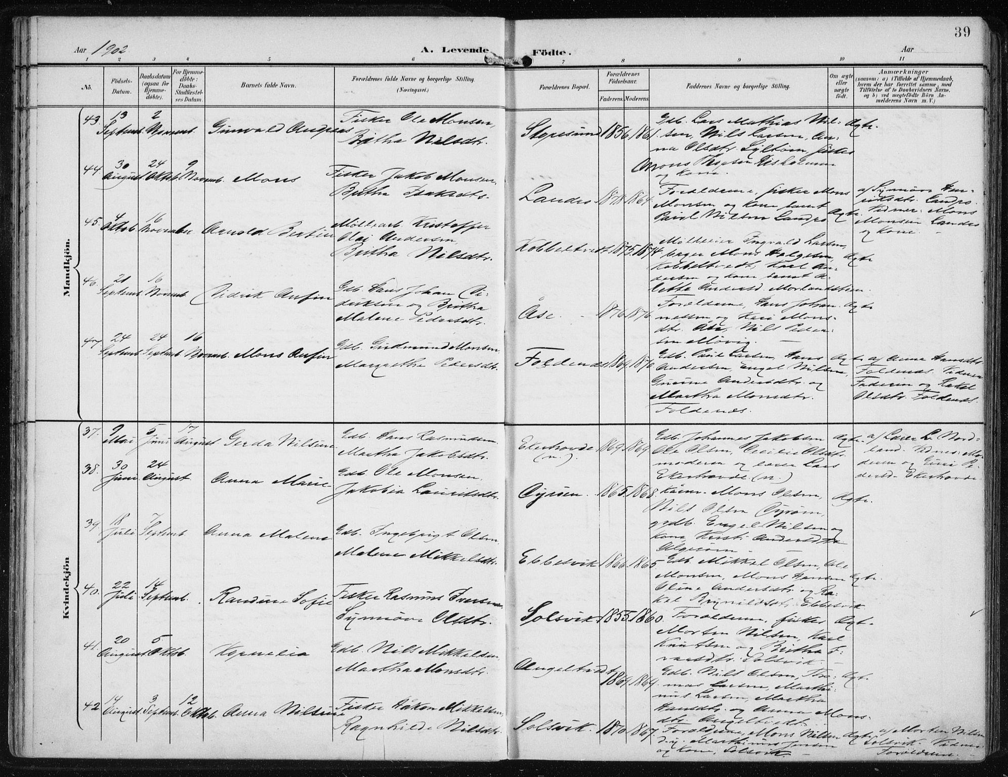 Fjell sokneprestembete, SAB/A-75301/H/Haa: Parish register (official) no. A  9, 1899-1910, p. 39