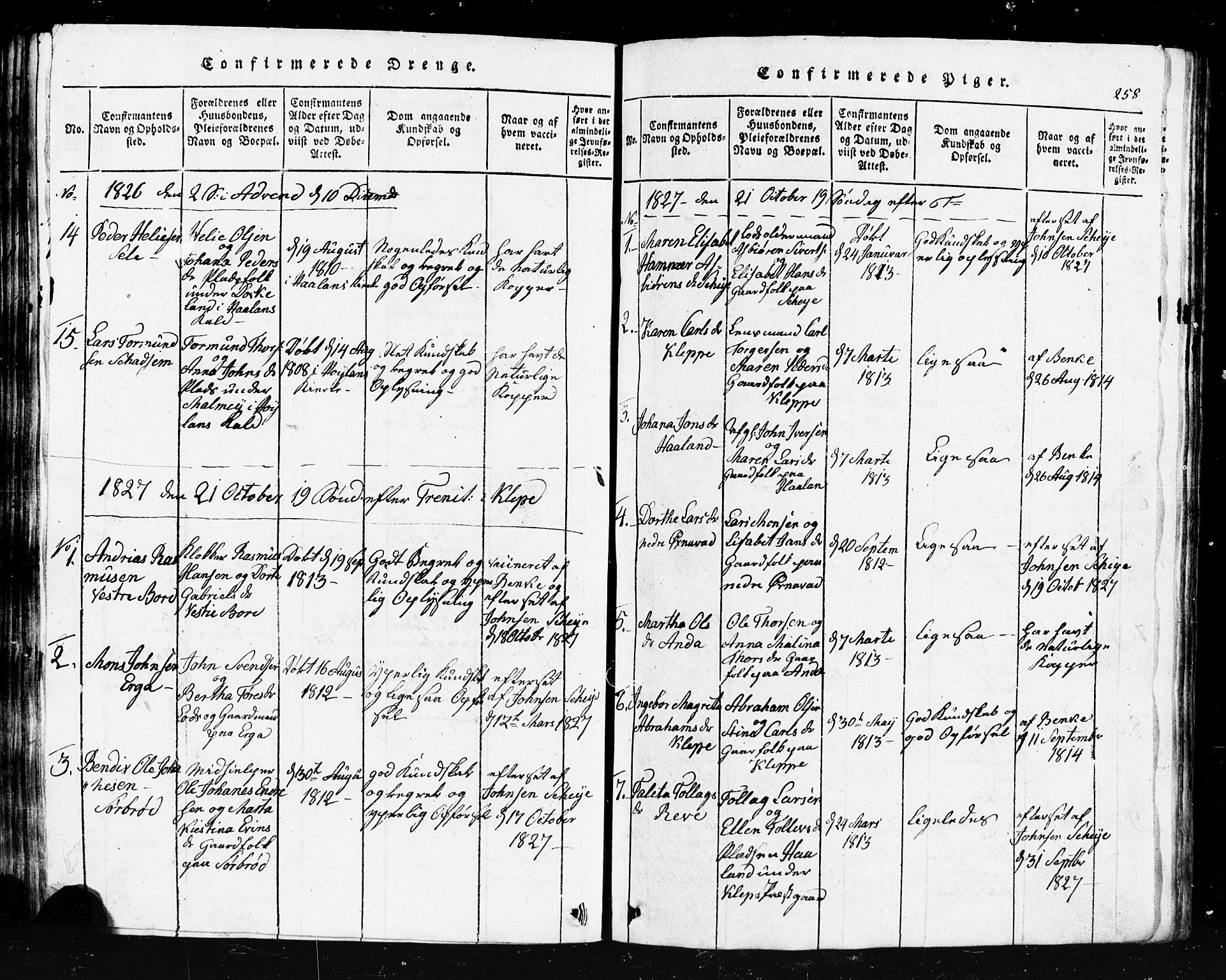 Klepp sokneprestkontor, SAST/A-101803/001/3/30BB/L0001: Parish register (copy) no.  B 1, 1816-1859, p. 258