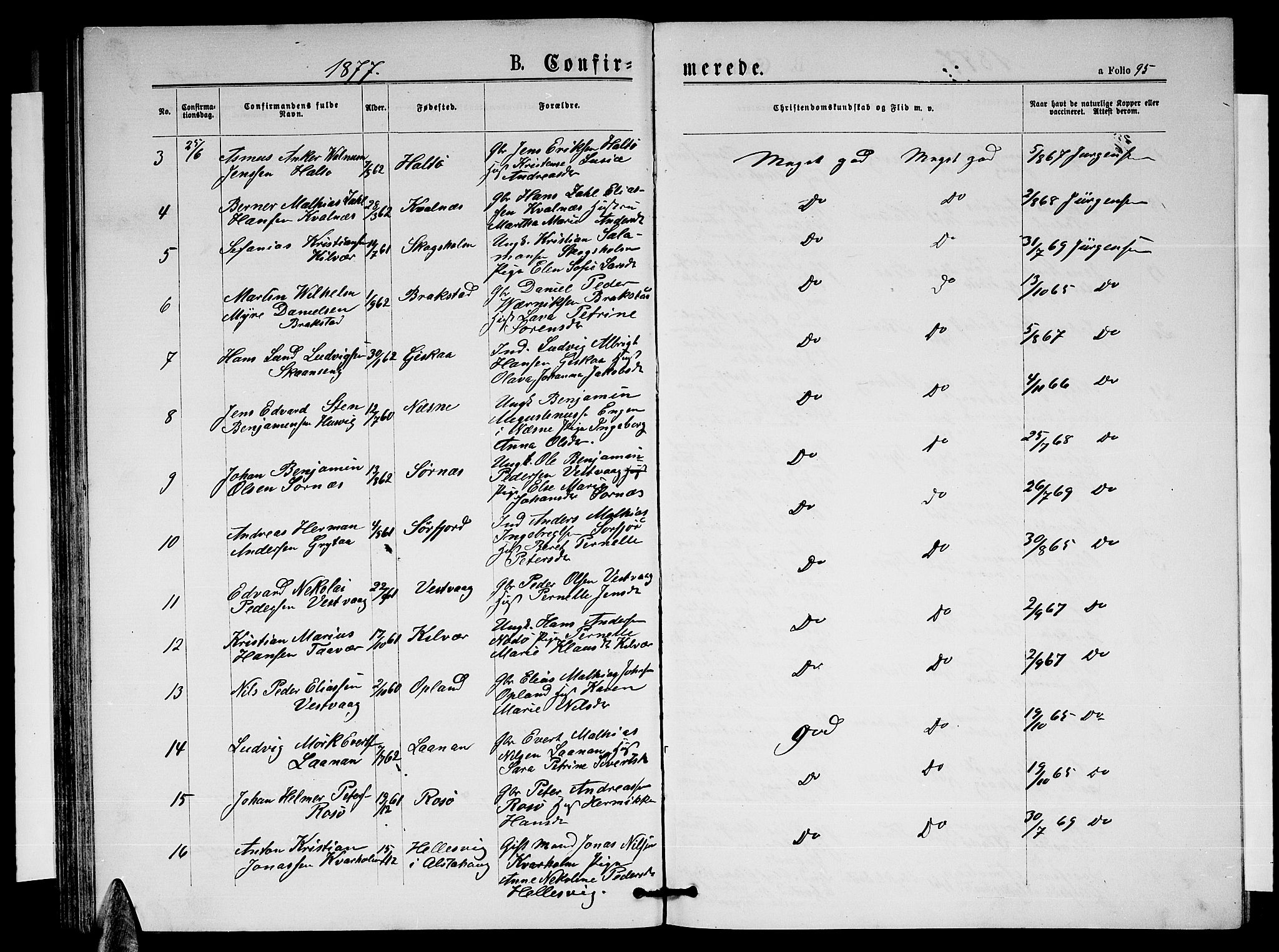 Ministerialprotokoller, klokkerbøker og fødselsregistre - Nordland, AV/SAT-A-1459/817/L0267: Parish register (copy) no. 817C02, 1870-1883, p. 95