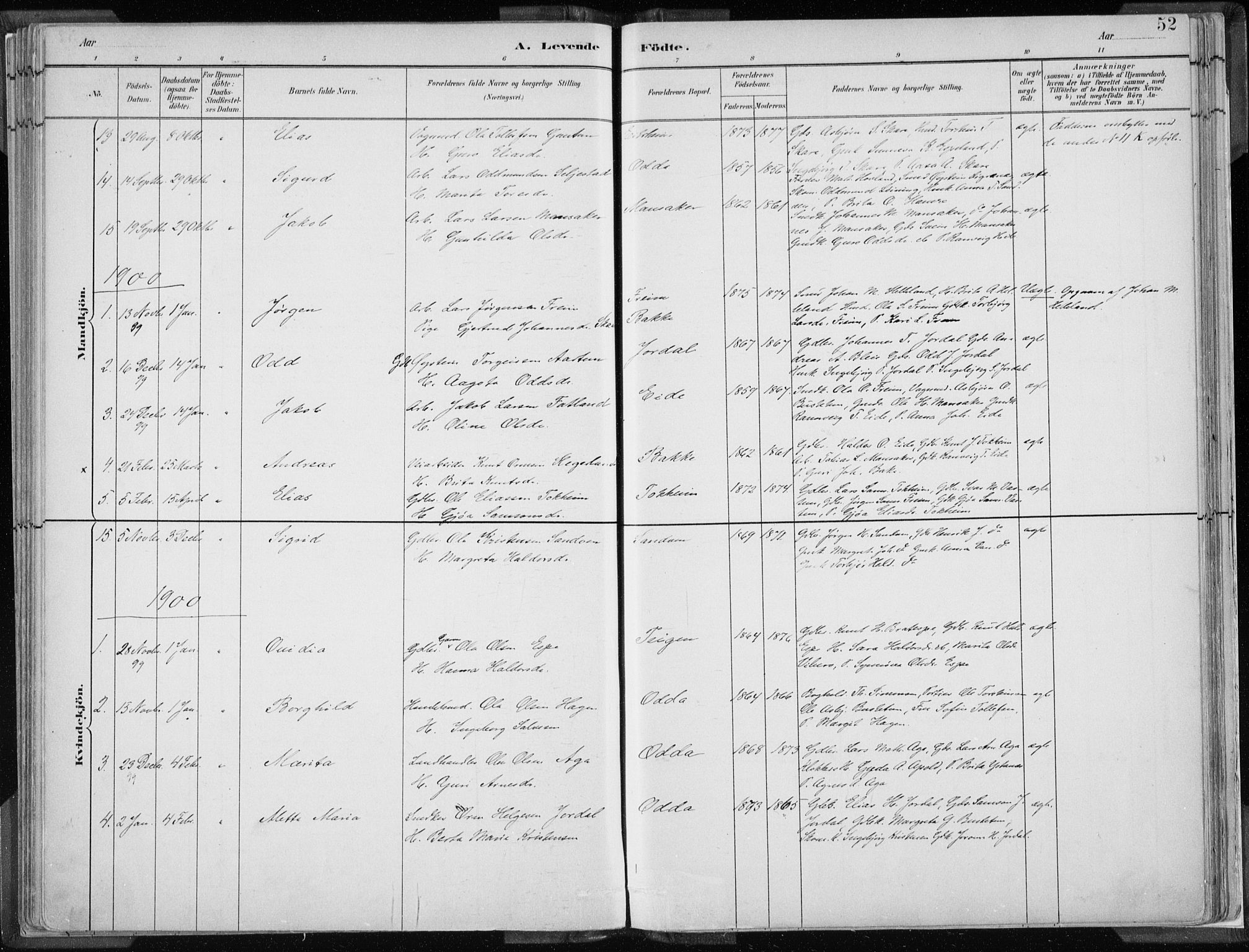 Odda Sokneprestembete, SAB/A-77201/H/Haa: Parish register (official) no. A  3, 1882-1913, p. 52