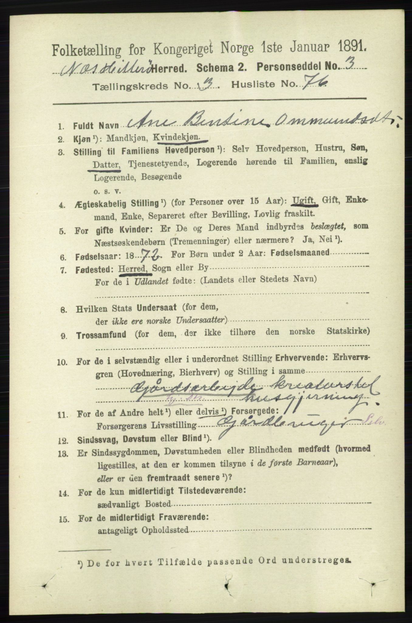 RA, 1891 census for 1043 Hidra og Nes, 1891, p. 1337