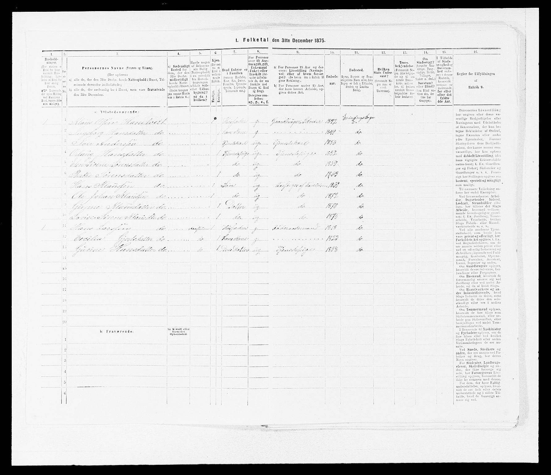 SAB, 1875 census for 1411P Eivindvik, 1875, p. 259