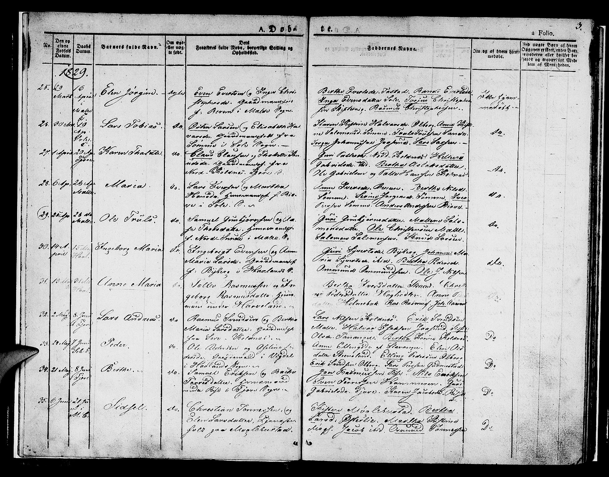 Håland sokneprestkontor, SAST/A-101802/001/30BA/L0005: Parish register (official) no. A 5, 1829-1841, p. 3