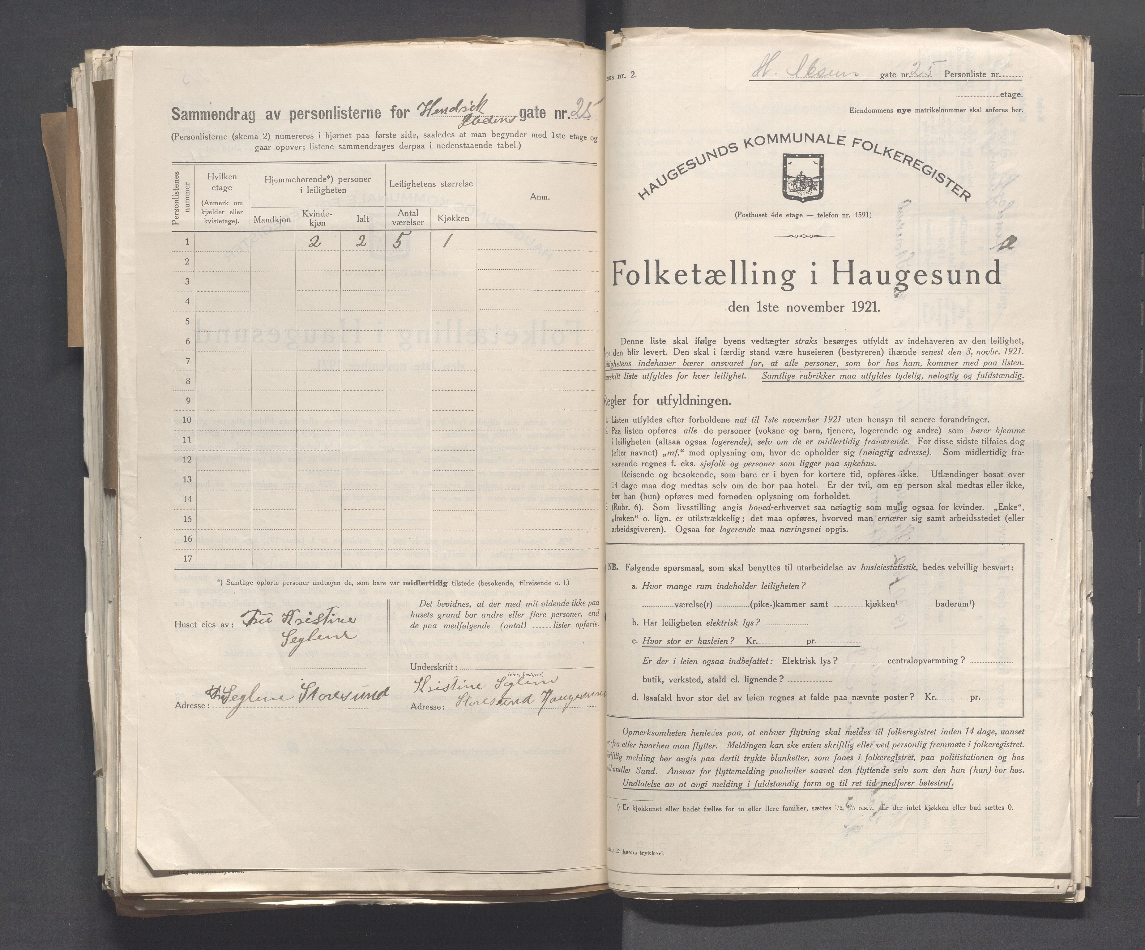 IKAR, Local census 1.11.1921 for Haugesund, 1921, p. 2187