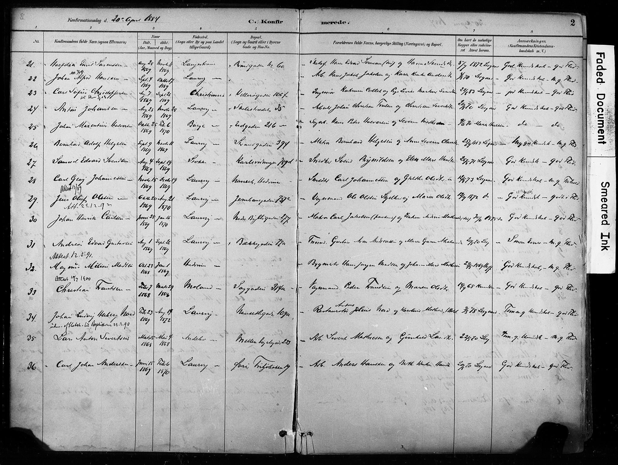 Larvik kirkebøker, AV/SAKO-A-352/F/Fa/L0008: Parish register (official) no. I 8, 1884-1902, p. 2