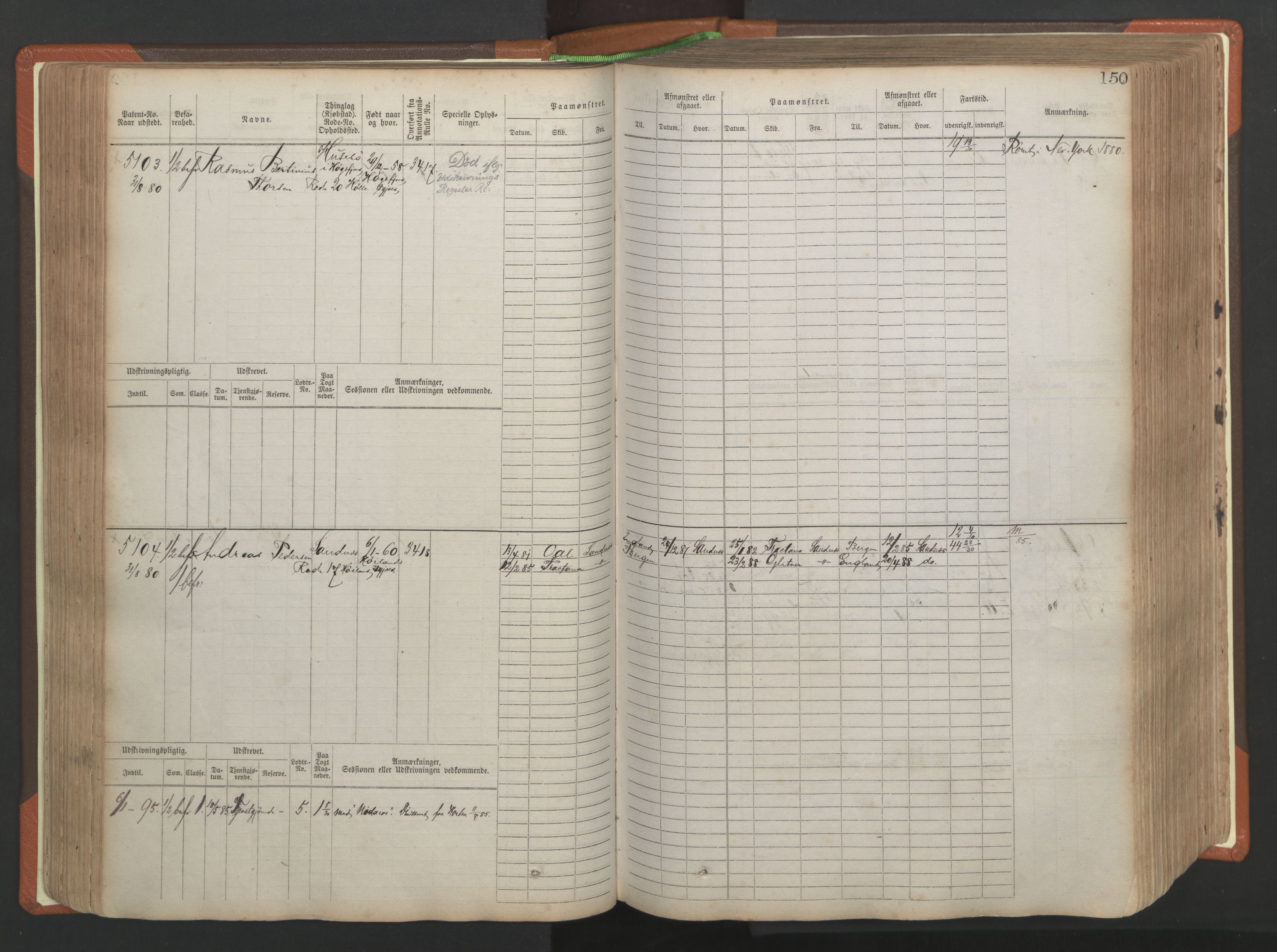 Stavanger sjømannskontor, AV/SAST-A-102006/F/Fb/Fbb/L0009: Sjøfartshovedrulle, patentnr. 4805-6006, 1879-1887, p. 156