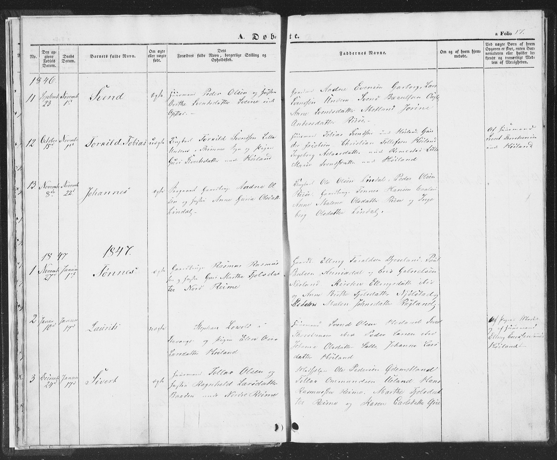 Hå sokneprestkontor, AV/SAST-A-101801/001/30BA/L0006: Parish register (official) no. A 5, 1842-1853, p. 17