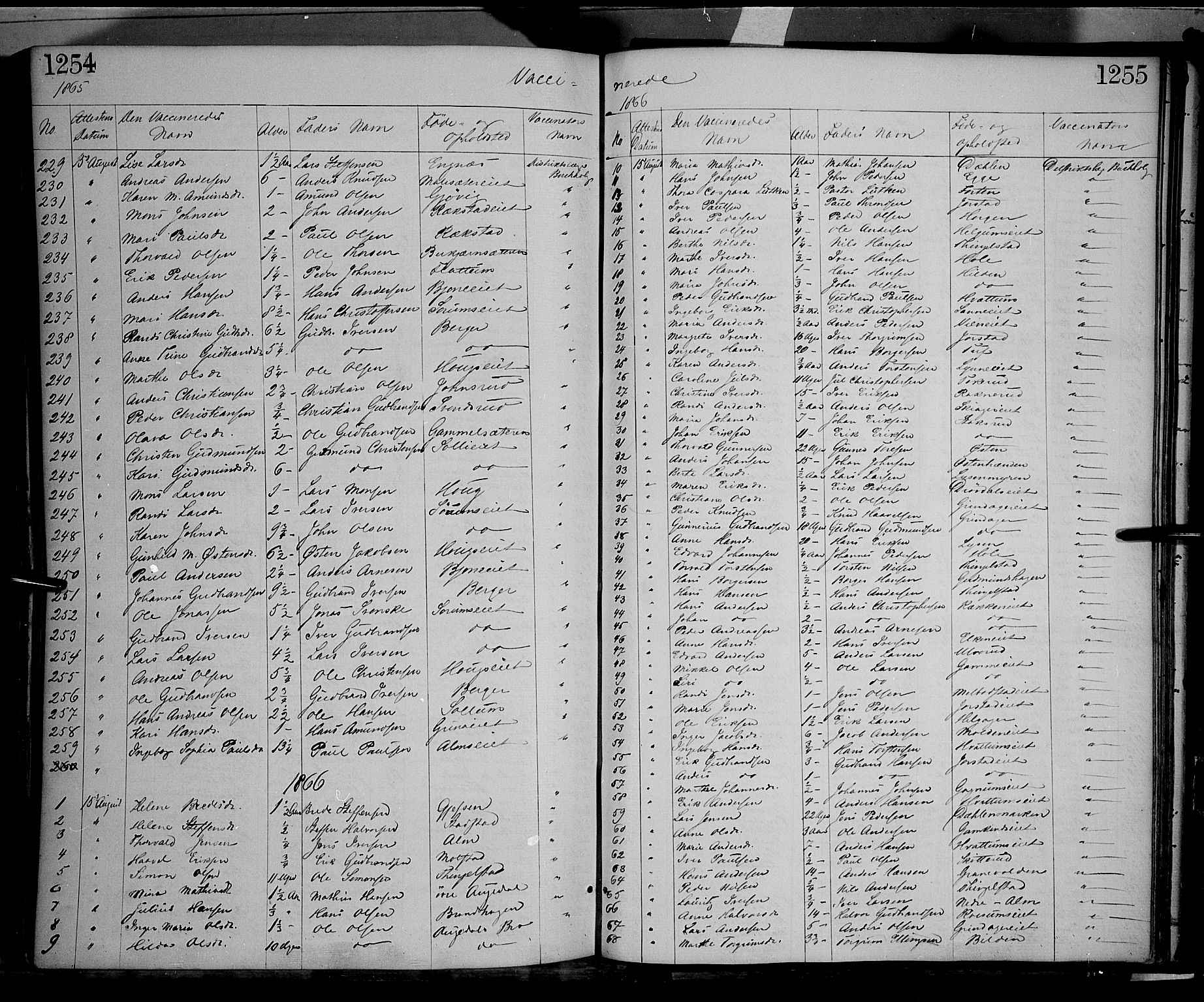Gran prestekontor, SAH/PREST-112/H/Ha/Haa/L0012: Parish register (official) no. 12, 1856-1874, p. 1254-1255