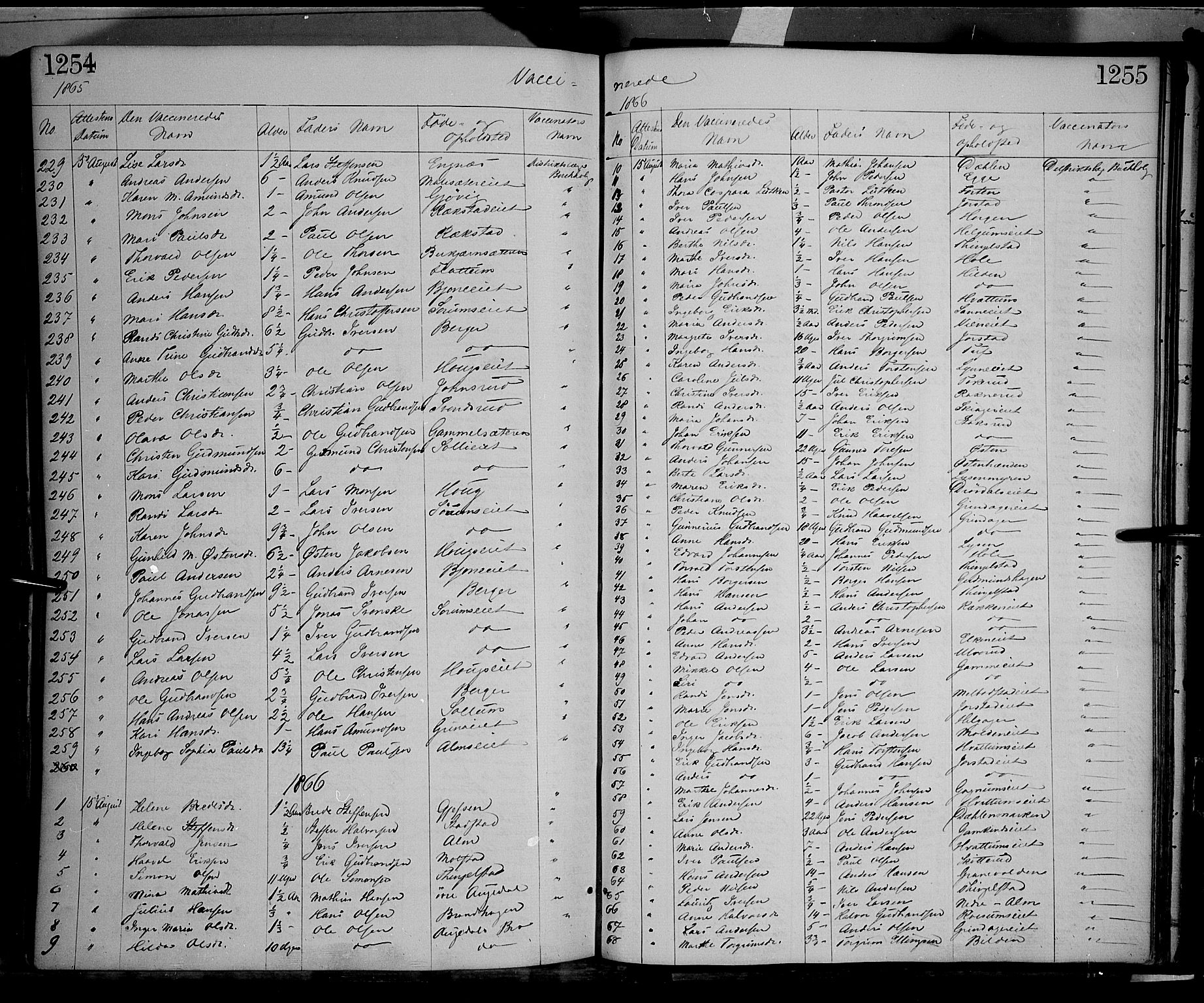 Gran prestekontor, AV/SAH-PREST-112/H/Ha/Haa/L0012: Parish register (official) no. 12, 1856-1874, p. 1254-1255