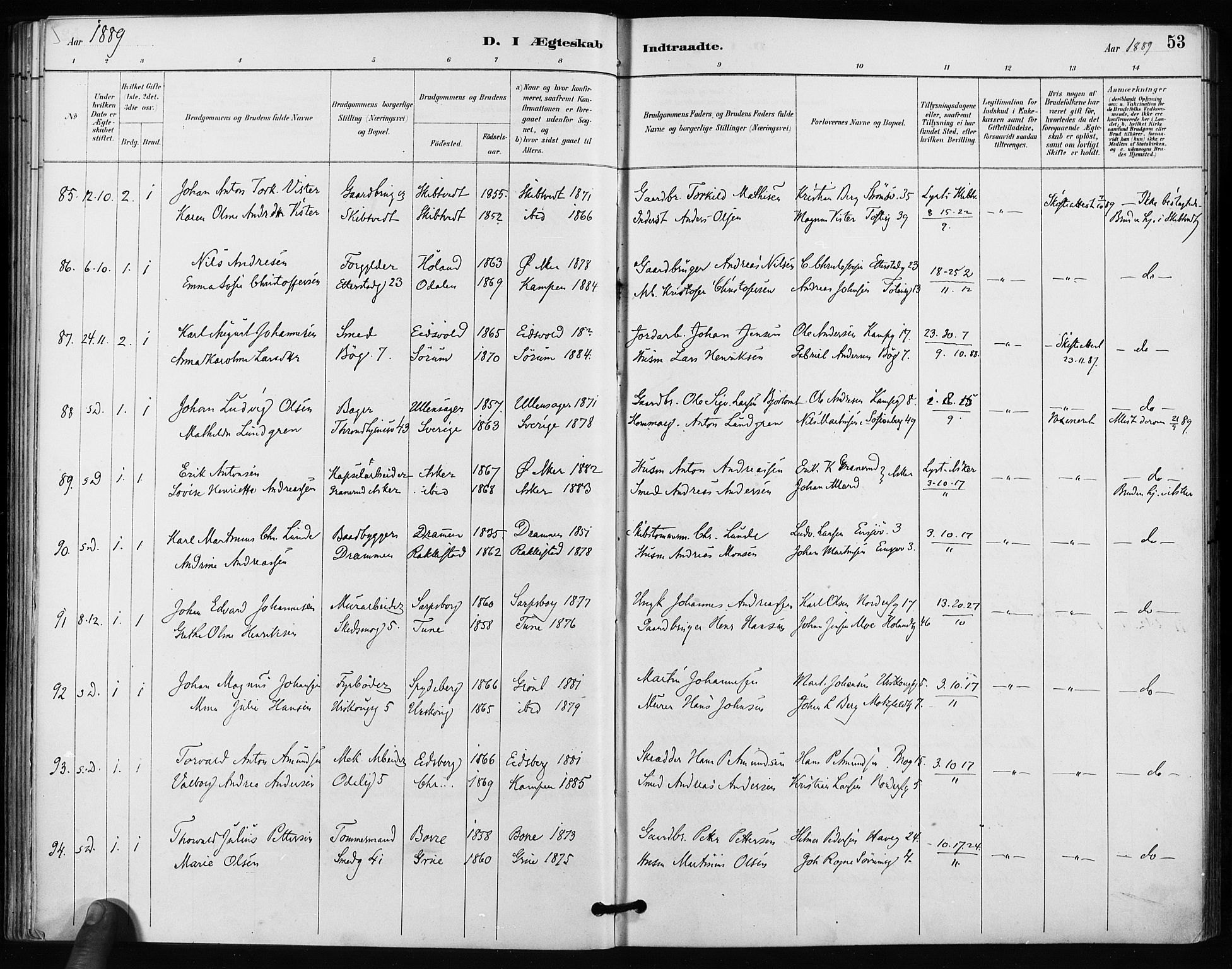 Kampen prestekontor Kirkebøker, AV/SAO-A-10853/F/Fa/L0004: Parish register (official) no. I 4, 1885-1892, p. 53