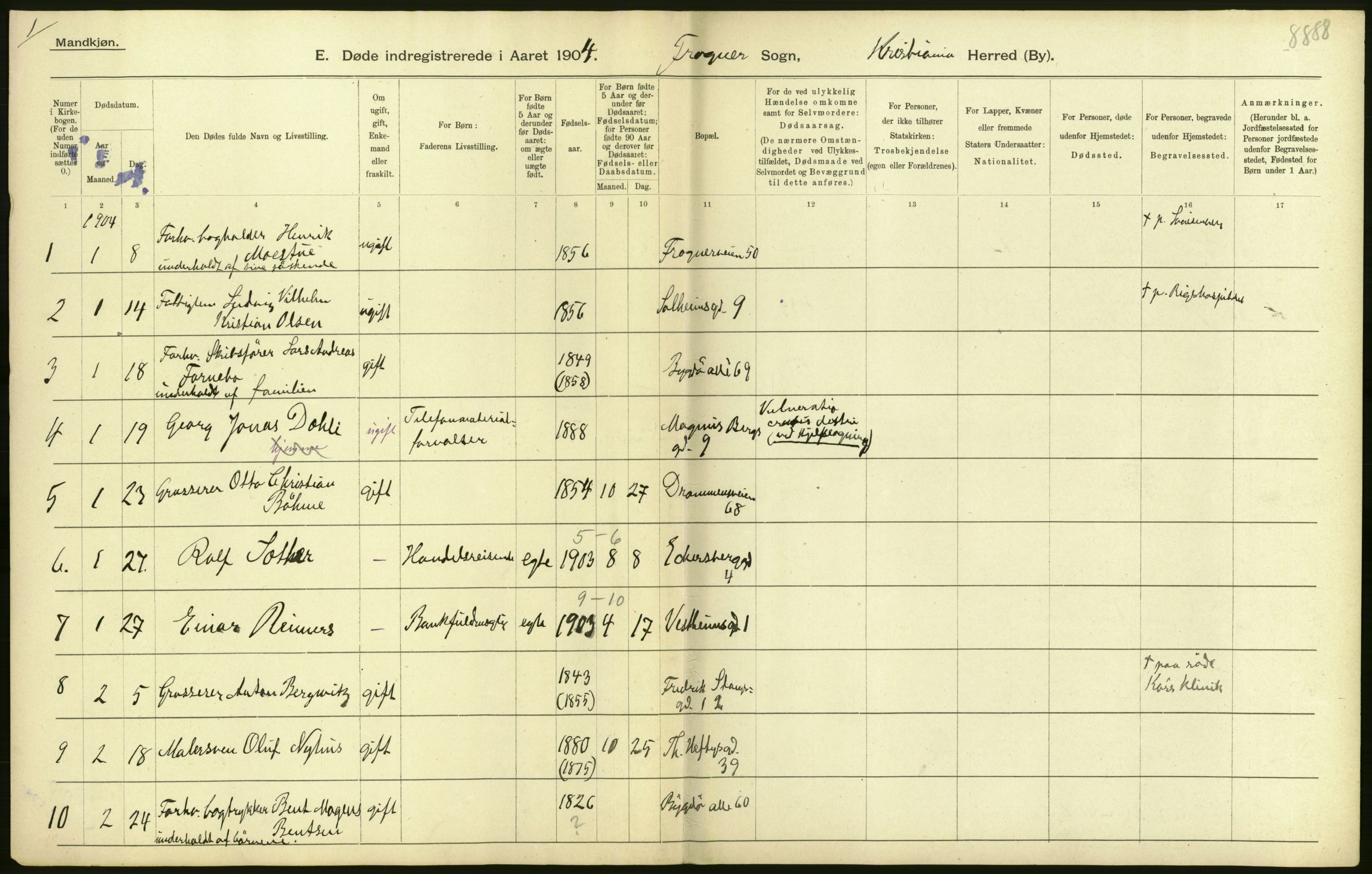 Statistisk sentralbyrå, Sosiodemografiske emner, Befolkning, AV/RA-S-2228/D/Df/Dfa/Dfab/L0004: Kristiania: Gifte, døde, 1904, p. 280