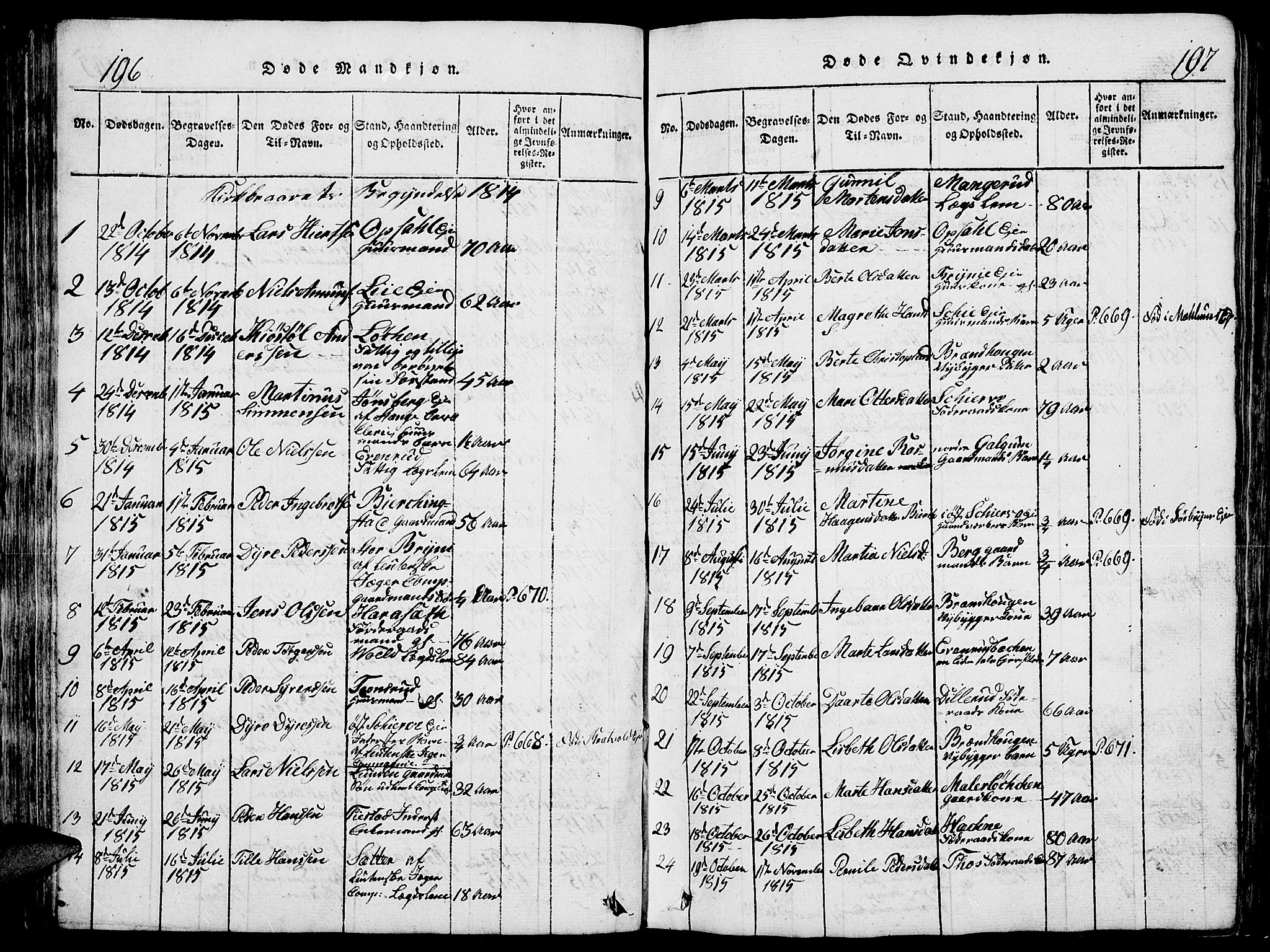 Romedal prestekontor, AV/SAH-PREST-004/L/L0005: Parish register (copy) no. 5, 1814-1829, p. 196-197