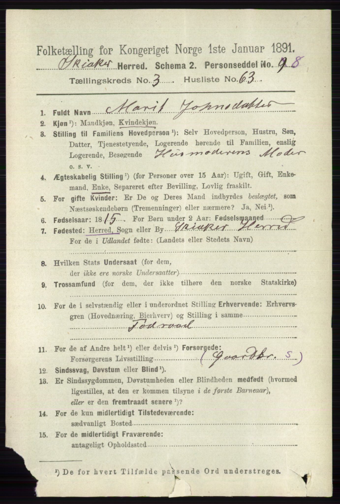 RA, 1891 census for 0513 Skjåk, 1891, p. 1293