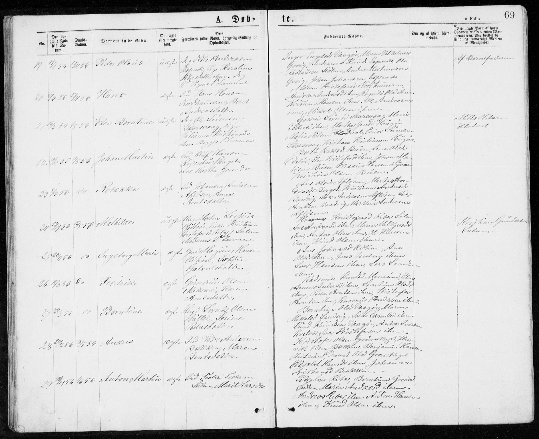 Ministerialprotokoller, klokkerbøker og fødselsregistre - Sør-Trøndelag, AV/SAT-A-1456/640/L0576: Parish register (official) no. 640A01, 1846-1876, p. 69