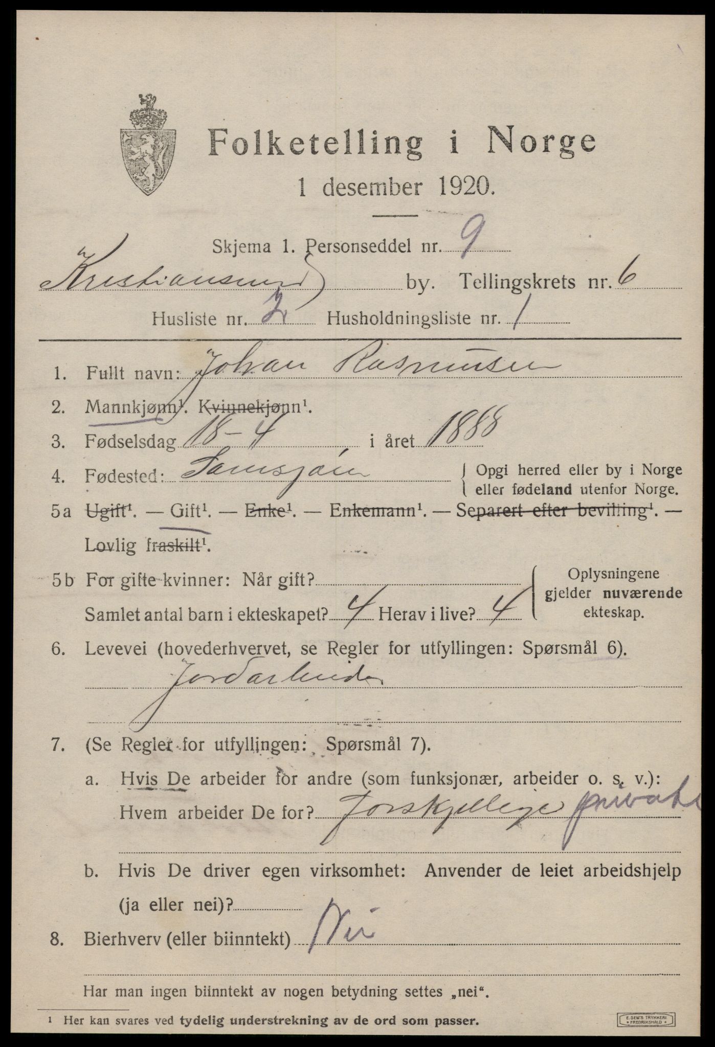 SAT, 1920 census for Kristiansund, 1920, p. 17053