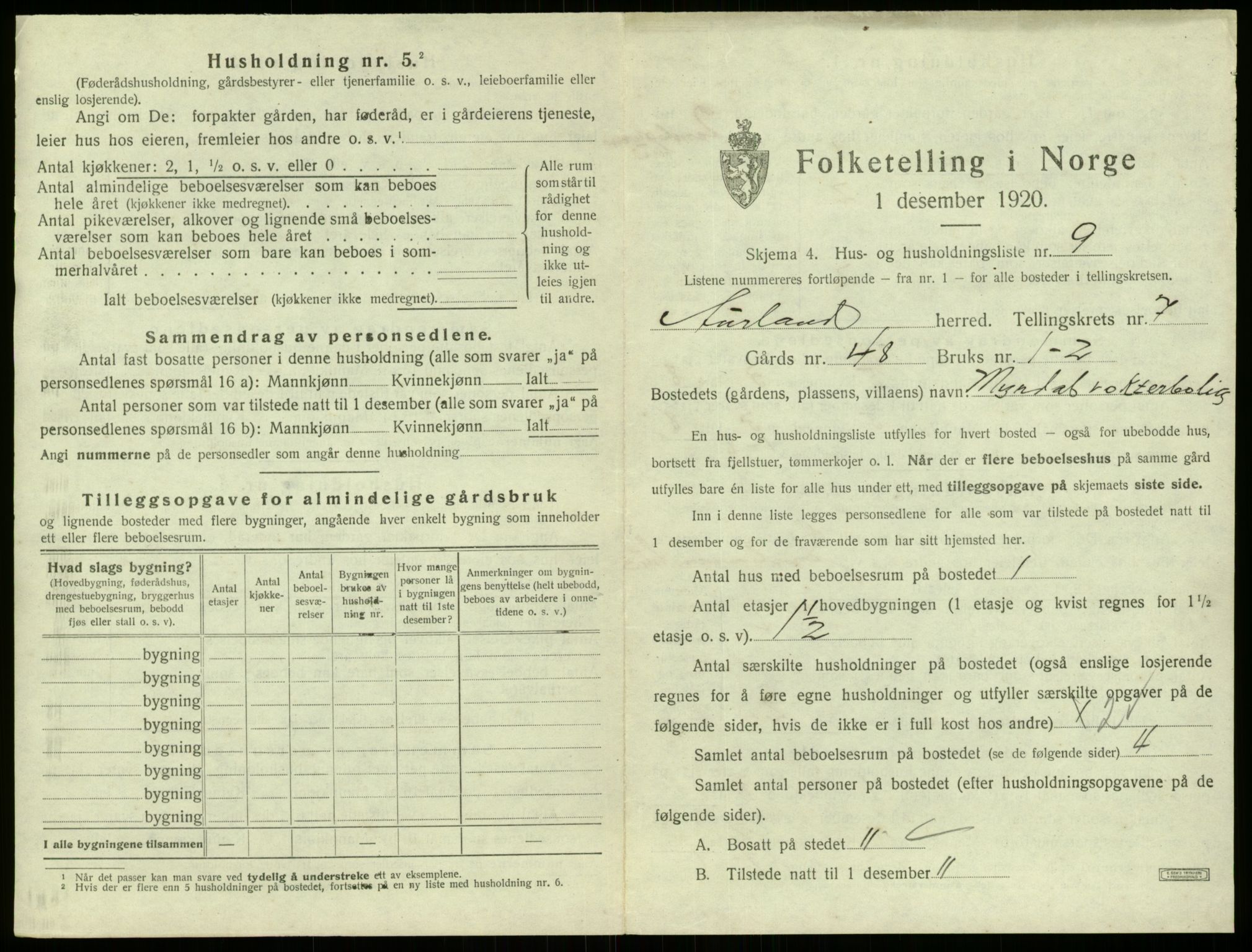 SAB, 1920 census for Aurland, 1920, p. 577