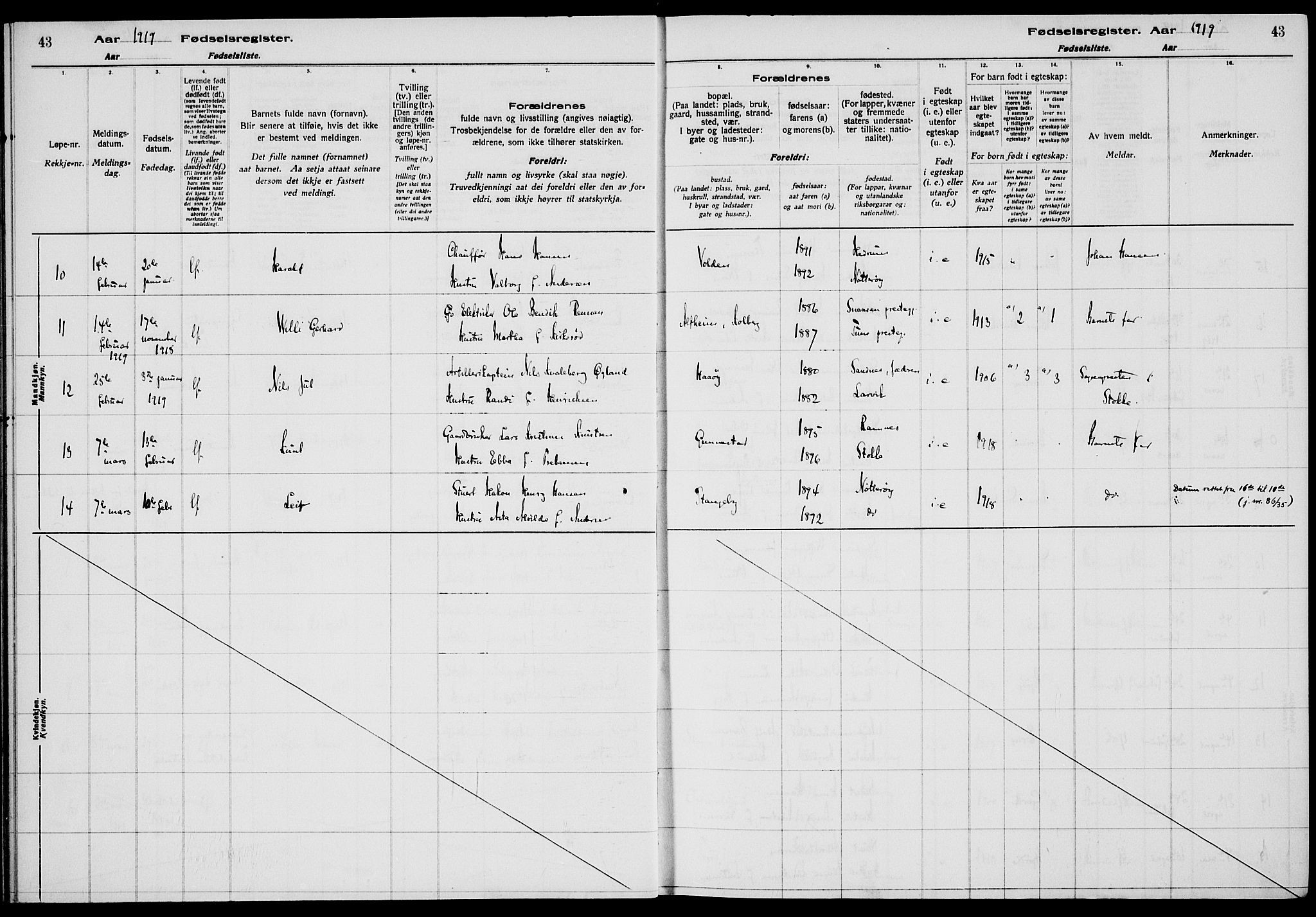 Nøtterøy kirkebøker, AV/SAKO-A-354/J/Ja/L0001: Birth register no. 1, 1916-1928, p. 43