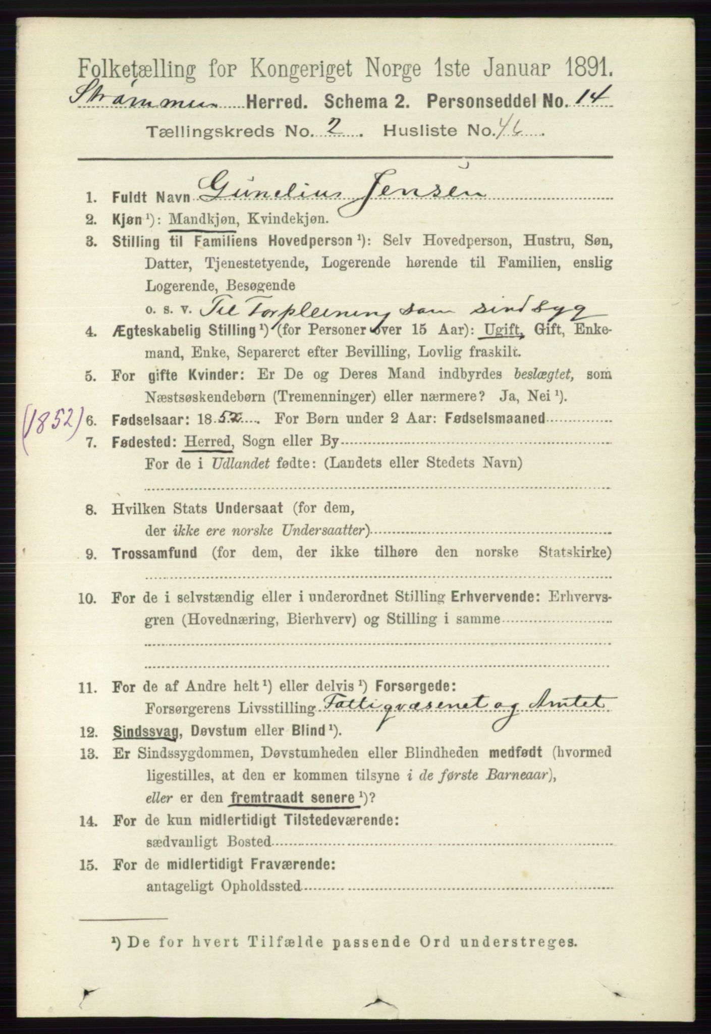 RA, 1891 census for 0711 Strømm, 1891, p. 978