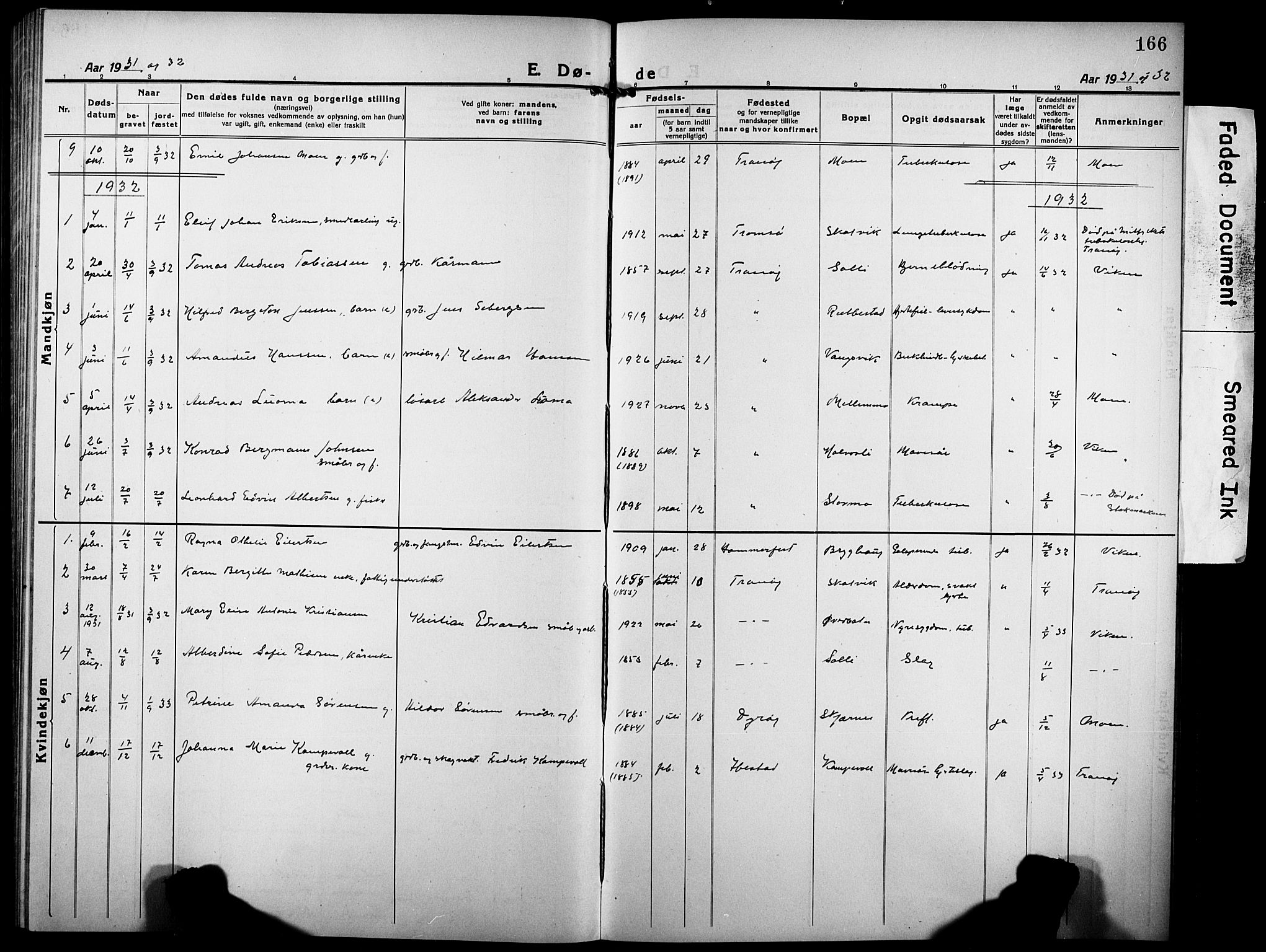 Tranøy sokneprestkontor, SATØ/S-1313/I/Ia/Iab/L0006klokker: Parish register (copy) no. 6, 1919-1932, p. 166