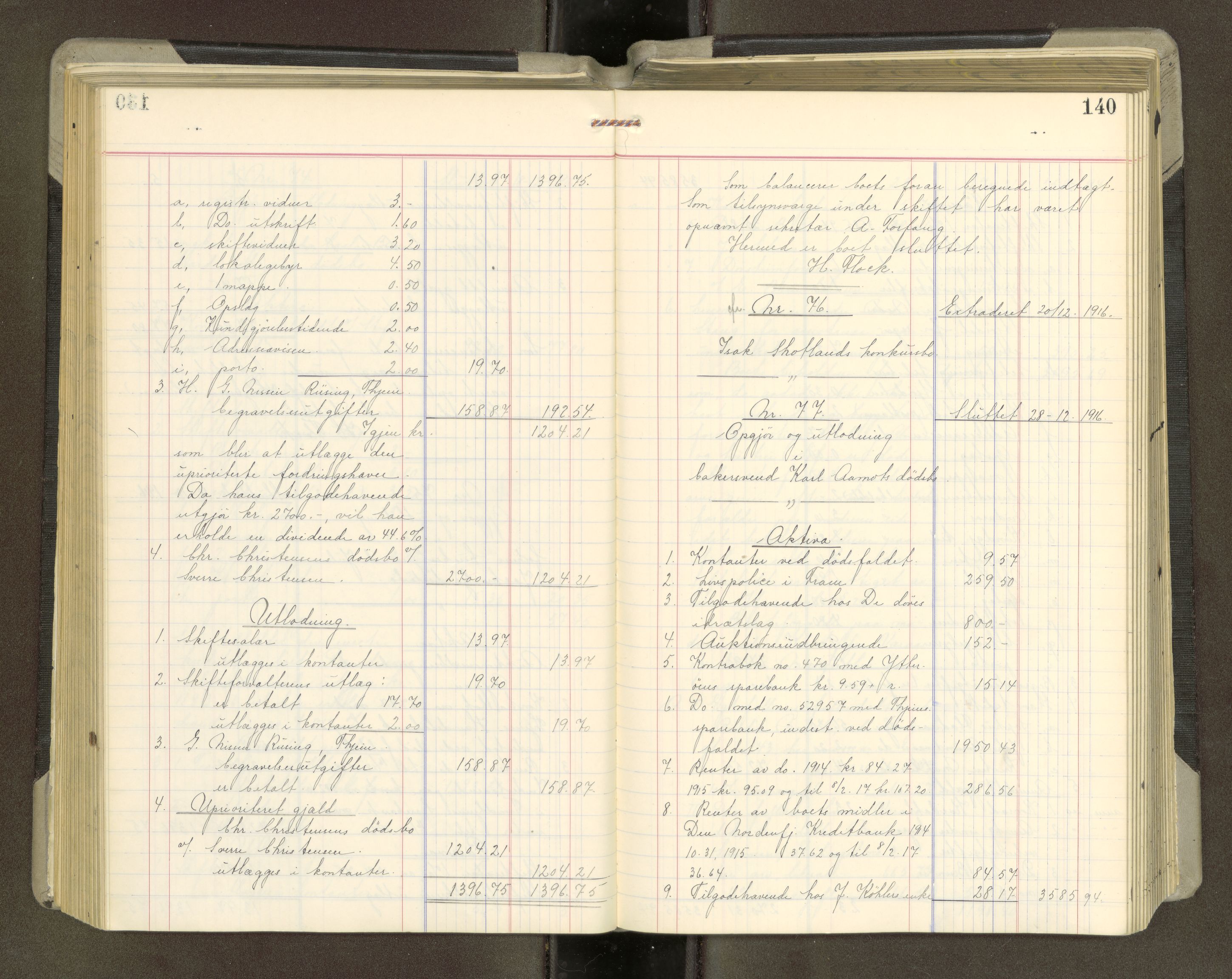 Trondheim byfogd, AV/SAT-A-0003/1/3/3A/L0042: Skifteutlodningsprotokoll - 10/2-5/7. (m/ register), 1916-1918, p. 140