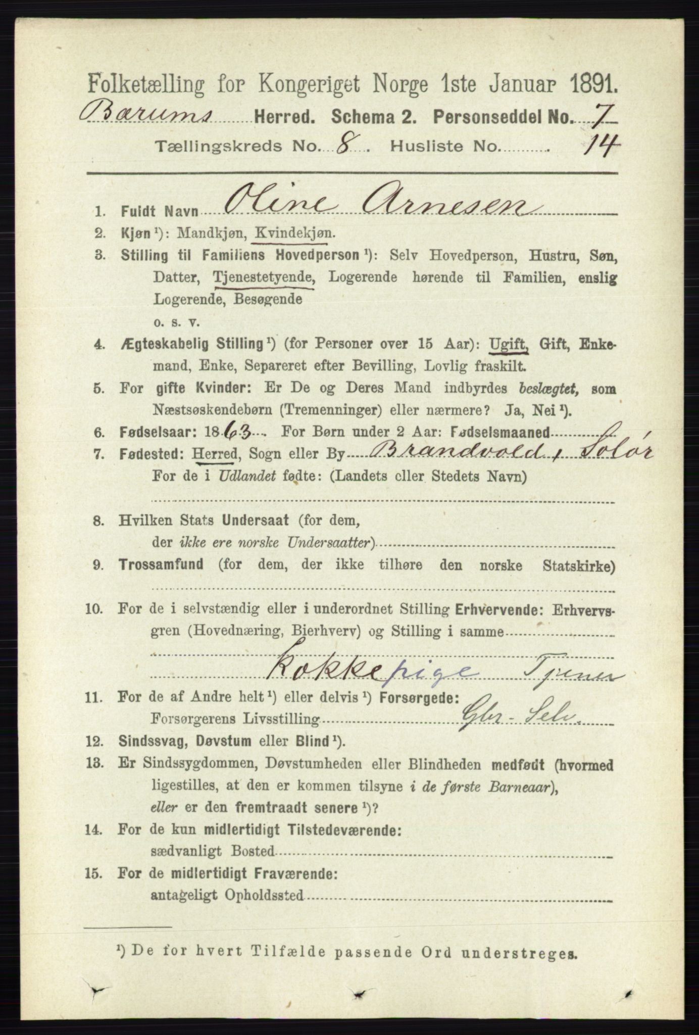 RA, 1891 census for 0219 Bærum, 1891, p. 4617