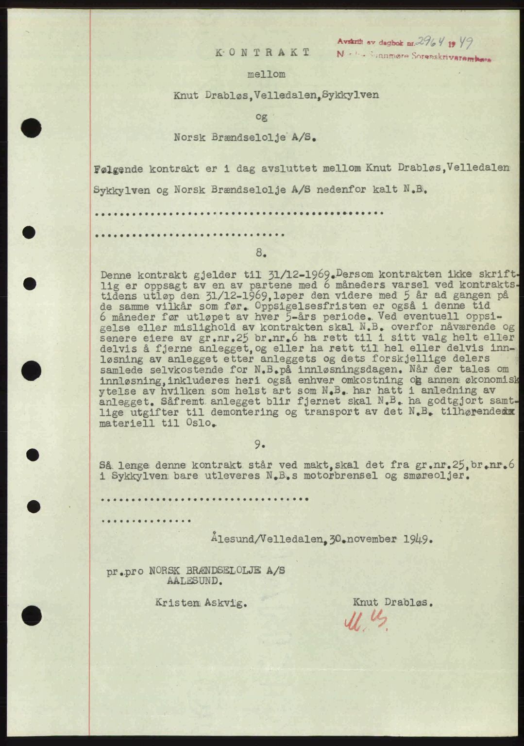 Nordre Sunnmøre sorenskriveri, AV/SAT-A-0006/1/2/2C/2Ca: Mortgage book no. A33, 1949-1950, Diary no: : 2964/1949