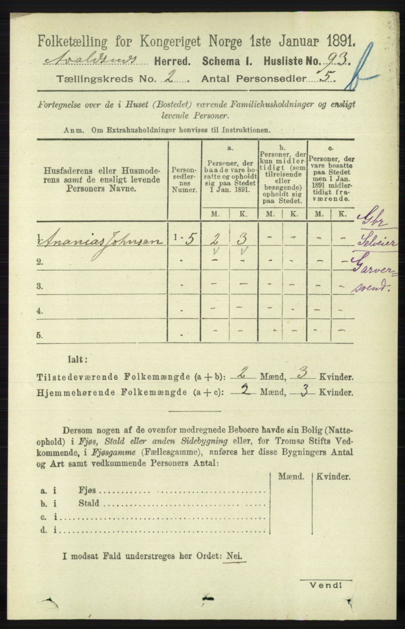 RA, 1891 census for 1147 Avaldsnes, 1891, p. 1982