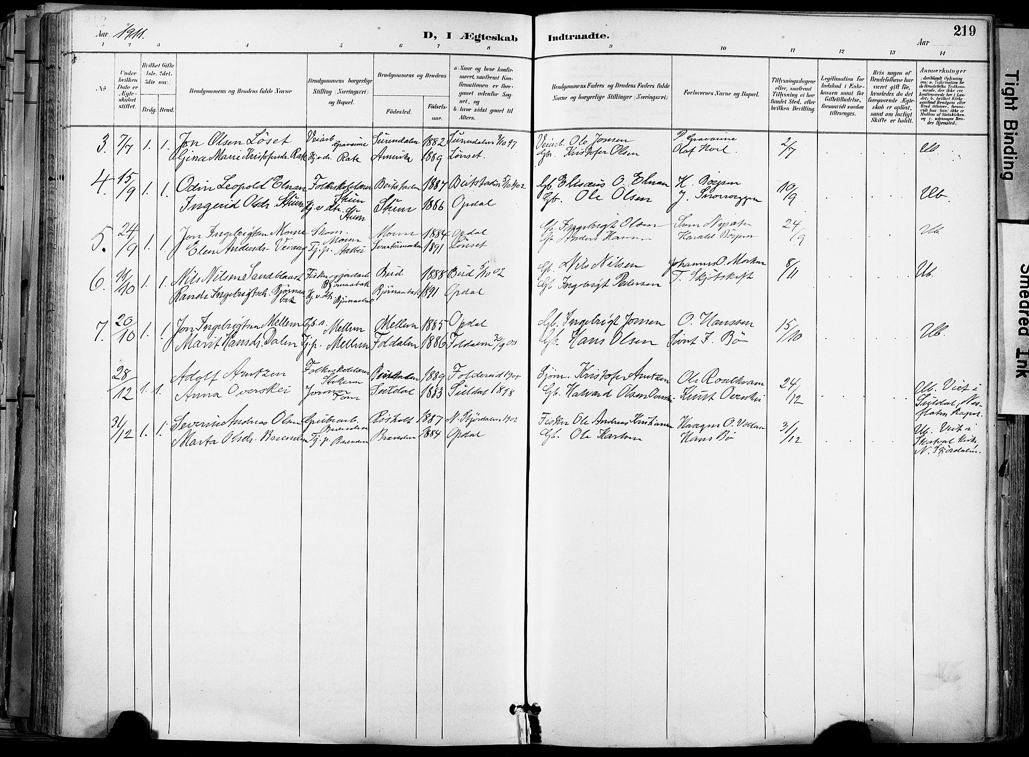 Ministerialprotokoller, klokkerbøker og fødselsregistre - Sør-Trøndelag, SAT/A-1456/678/L0902: Parish register (official) no. 678A11, 1895-1911, p. 219