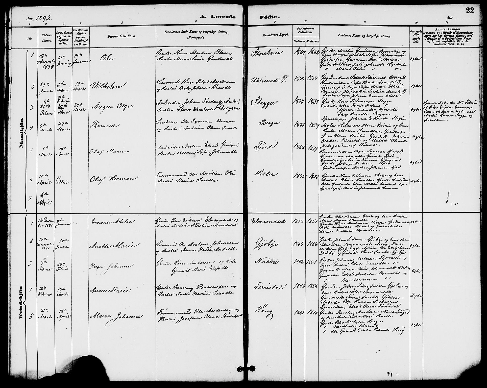 Rakkestad prestekontor Kirkebøker, AV/SAO-A-2008/G/Gb/L0001: Parish register (copy) no. II 1, 1887-1909, p. 22