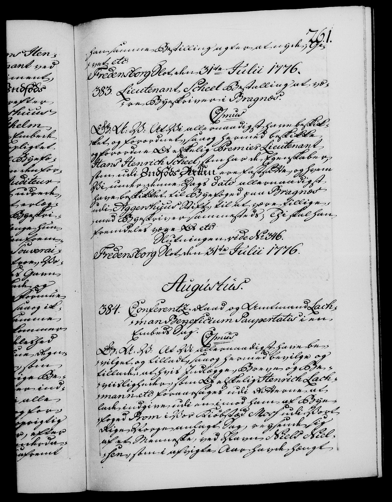 Danske Kanselli 1572-1799, RA/EA-3023/F/Fc/Fca/Fcaa/L0047: Norske registre, 1776-1778, p. 261a