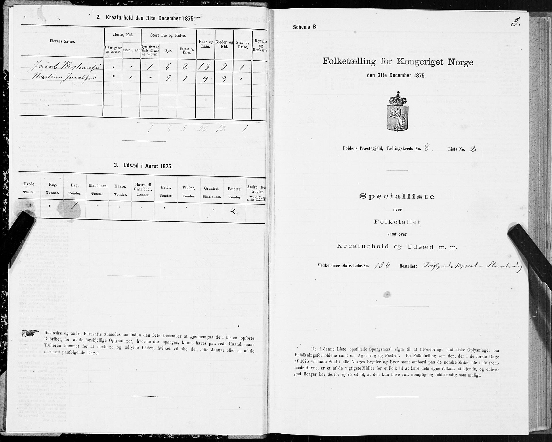 SAT, 1875 census for 1845P Folda, 1875, p. 3003