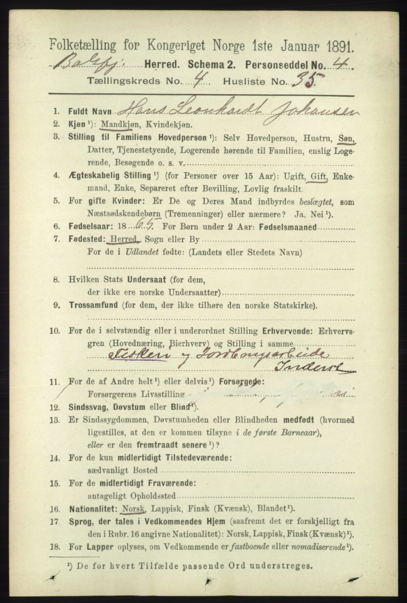 RA, 1891 census for 1933 Balsfjord, 1891, p. 1371