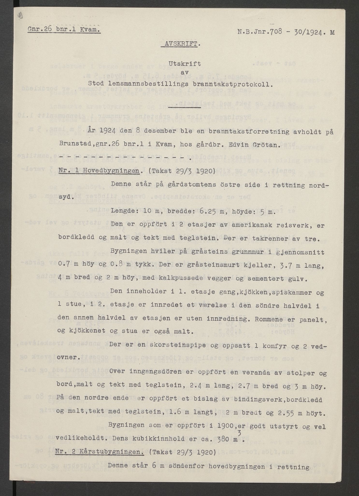 Stod lensmannskontor, AV/SAT-A-5914/T/L0134: Branntakstprotokoll, Stod og Kvam, 1903-1953
