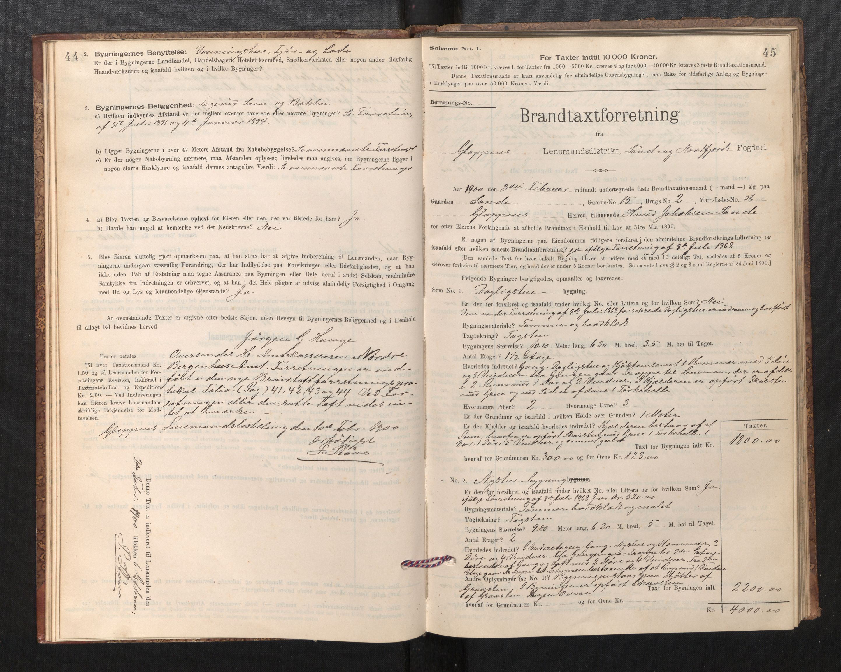 Lensmannen i Gloppen og Breim, SAB/A-27801/0012/L0003: Branntakstprotokoll, skjematakst, 1894-1931, p. 44-45