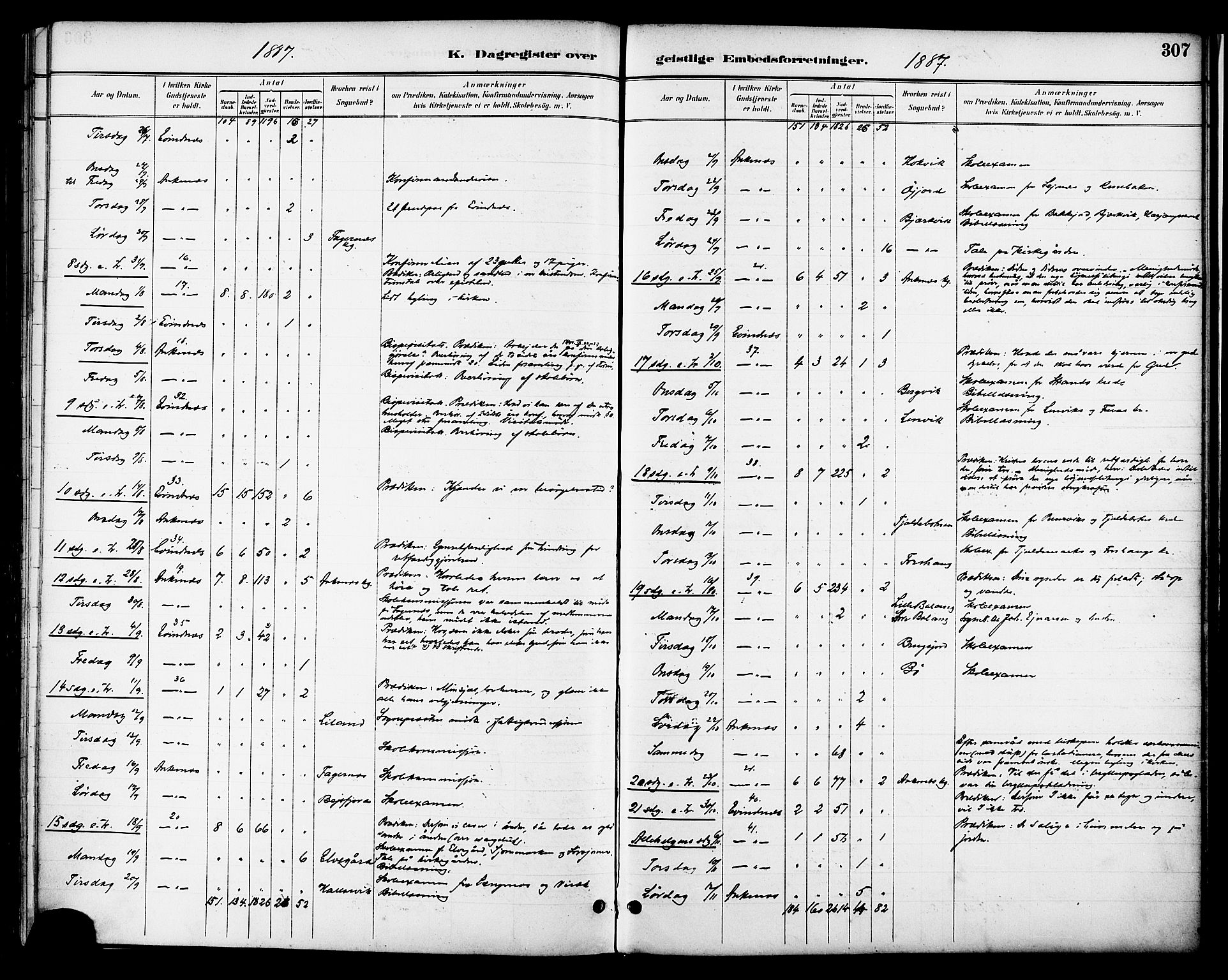 Ministerialprotokoller, klokkerbøker og fødselsregistre - Nordland, AV/SAT-A-1459/863/L0898: Parish register (official) no. 863A10, 1886-1897, p. 307