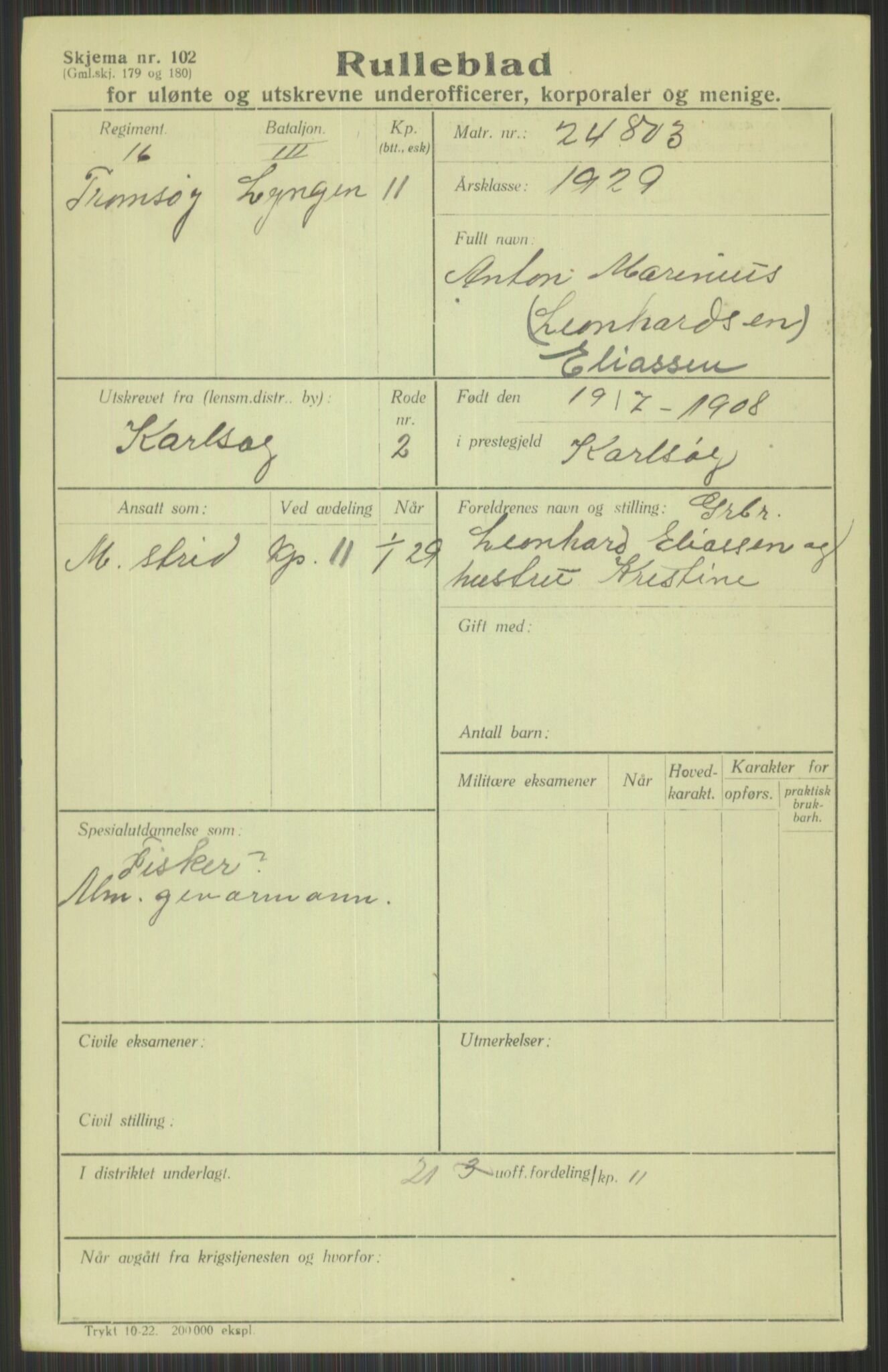 Forsvaret, Troms infanteriregiment nr. 16, AV/RA-RAFA-3146/P/Pa/L0013/0004: Rulleblad / Rulleblad for regimentets menige mannskaper, årsklasse 1929, 1929, p. 201