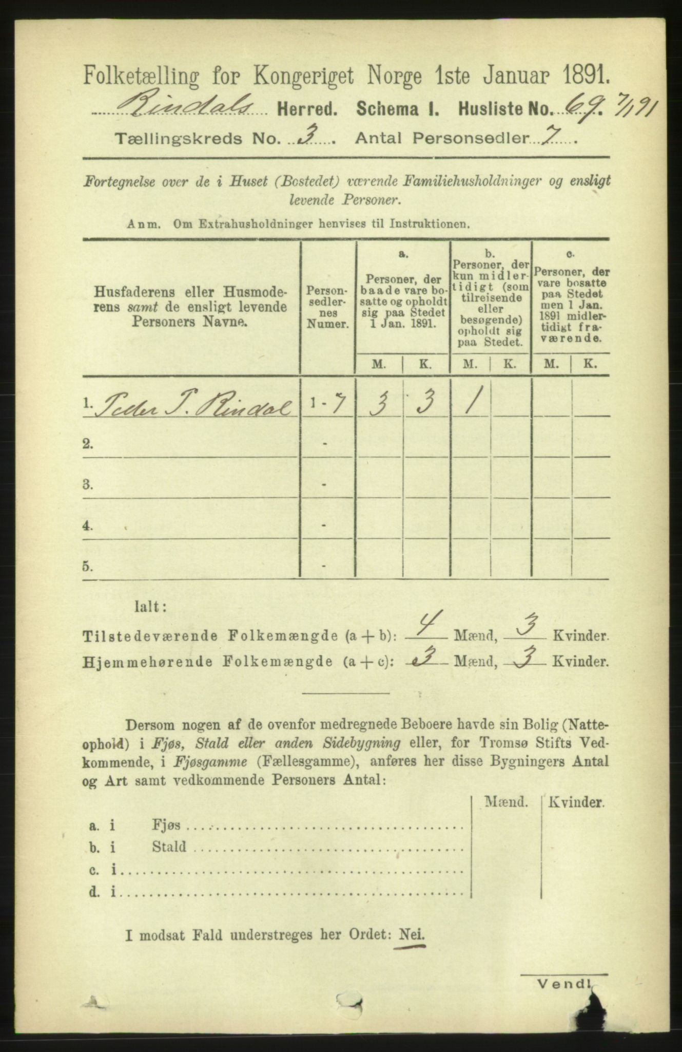 RA, 1891 census for 1567 Rindal, 1891, p. 710