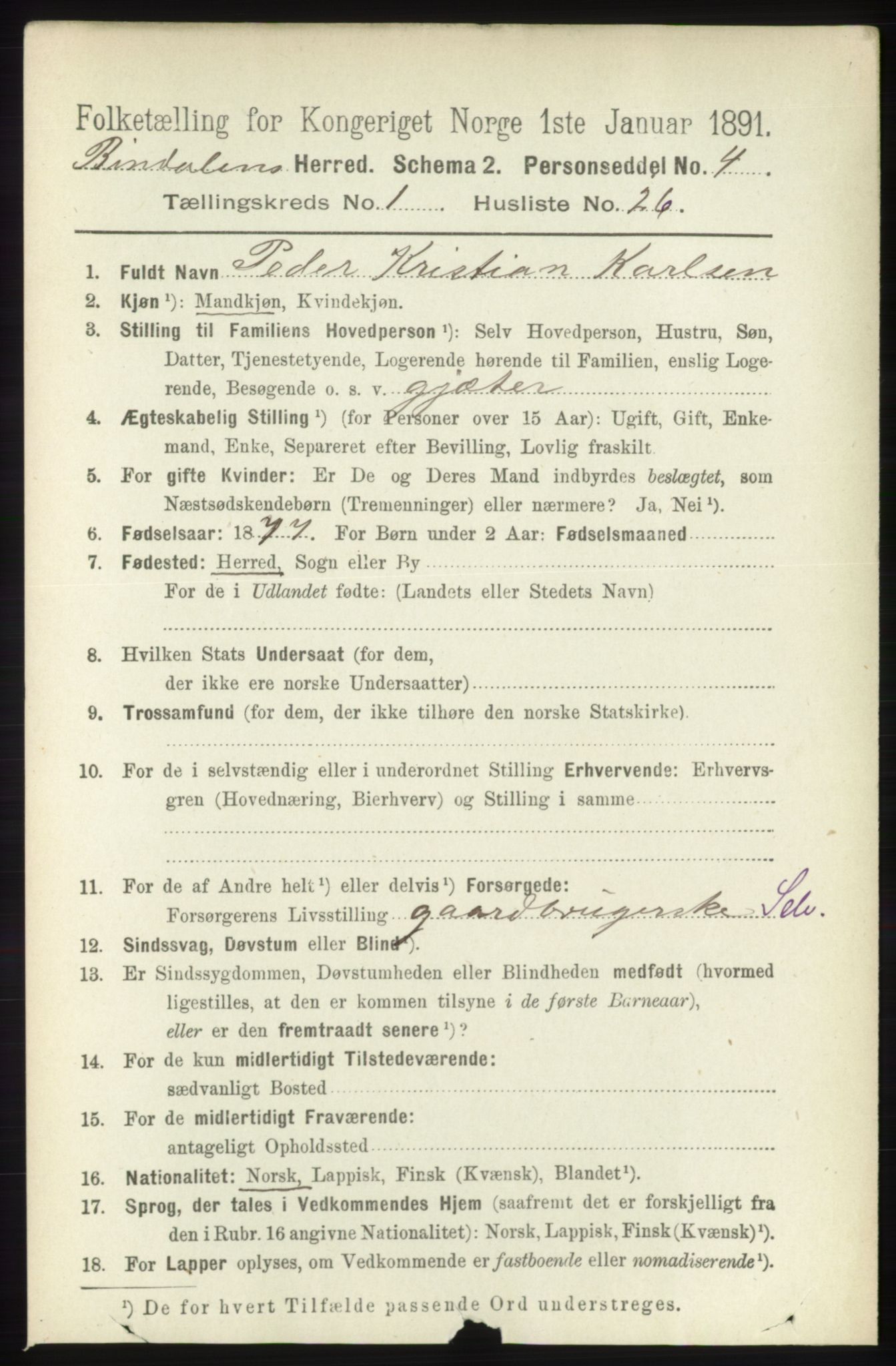 RA, 1891 census for 1811 Bindal, 1891, p. 225