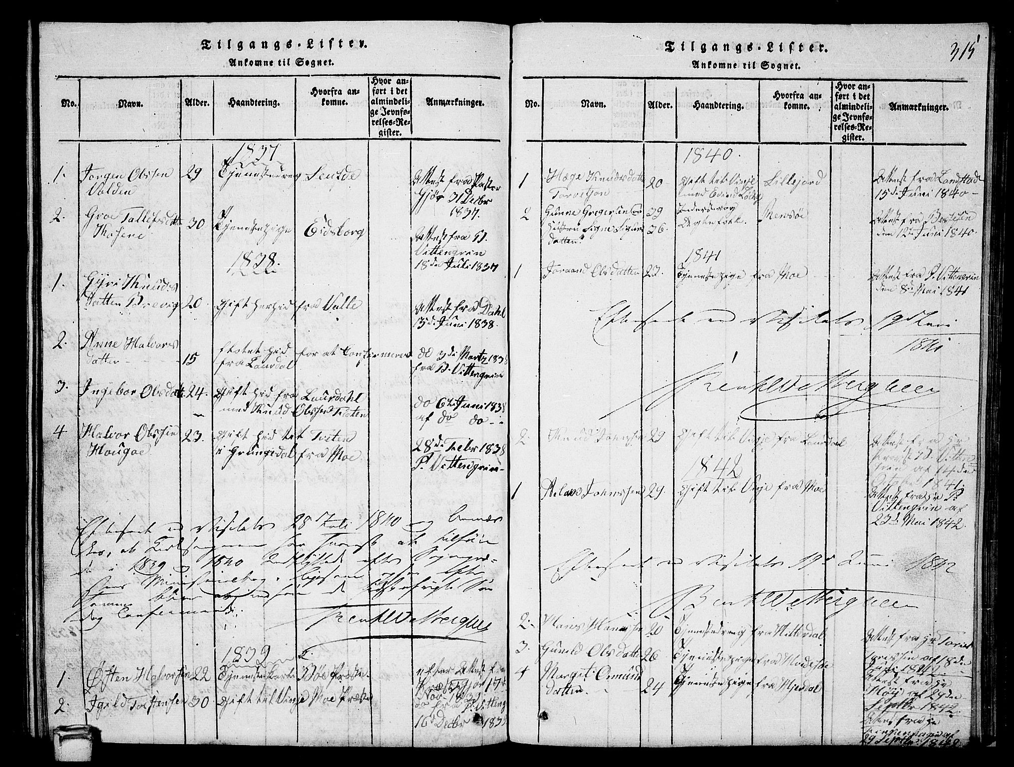 Vinje kirkebøker, SAKO/A-312/G/Ga/L0001: Parish register (copy) no. I 1, 1814-1843, p. 315