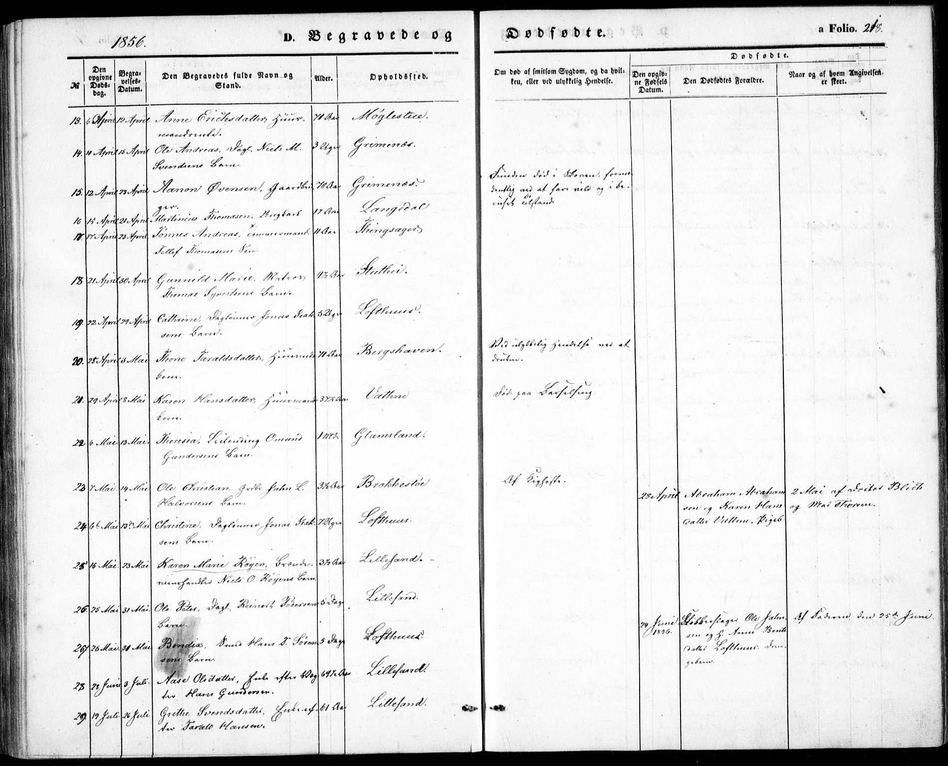 Vestre Moland sokneprestkontor, AV/SAK-1111-0046/F/Fb/Fbb/L0003: Parish register (copy) no. B 3, 1851-1861, p. 218