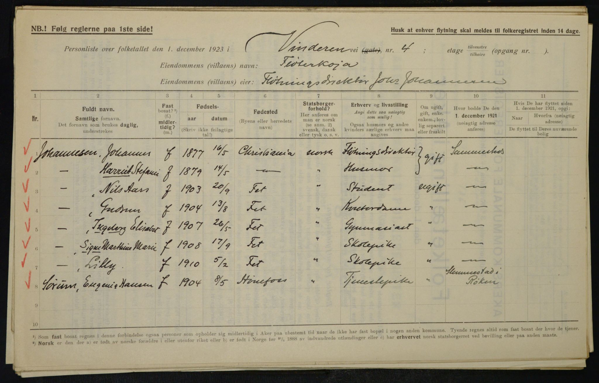 , Municipal Census 1923 for Aker, 1923, p. 22178